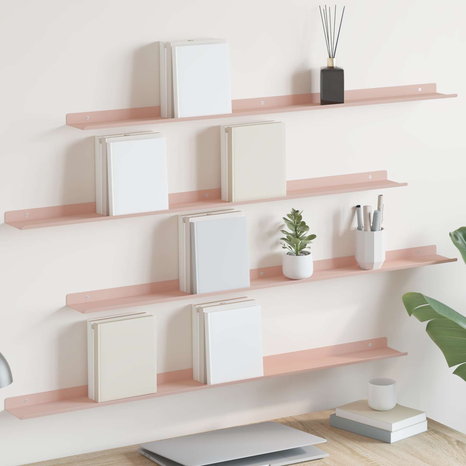 Drijvende plank 4 pcs Roze 100 x 9 x 2,5 cm Staal