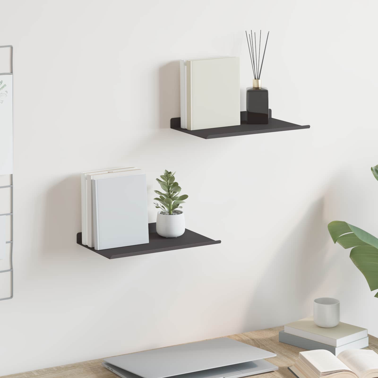 Drijvende plank 2 pcs Zwart 30 x 17,5 x 2,5 cm Staal – afbeelding 1