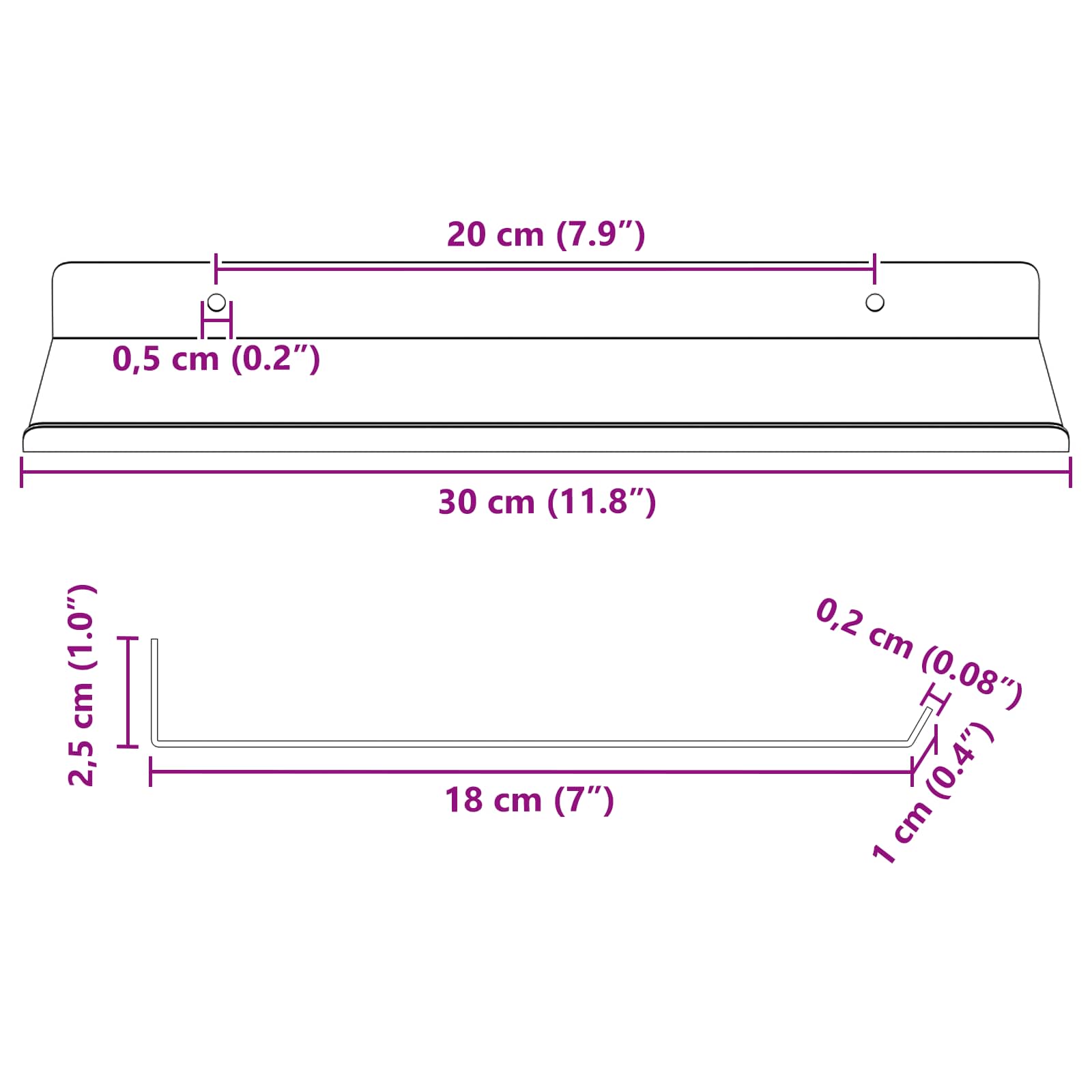 Drijvende plank 2 pcs Zwart 30 x 17,5 x 2,5 cm Staal – afbeelding 11