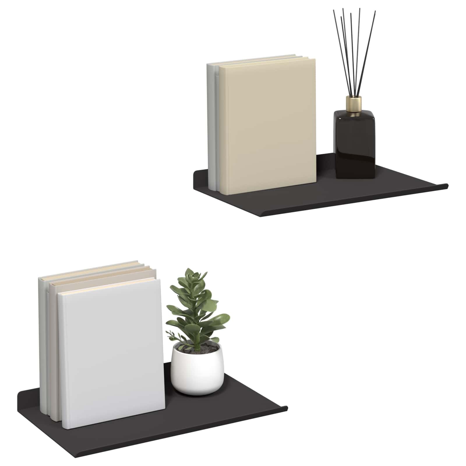 Drijvende plank 2 pcs Zwart 30 x 17,5 x 2,5 cm Staal – afbeelding 3