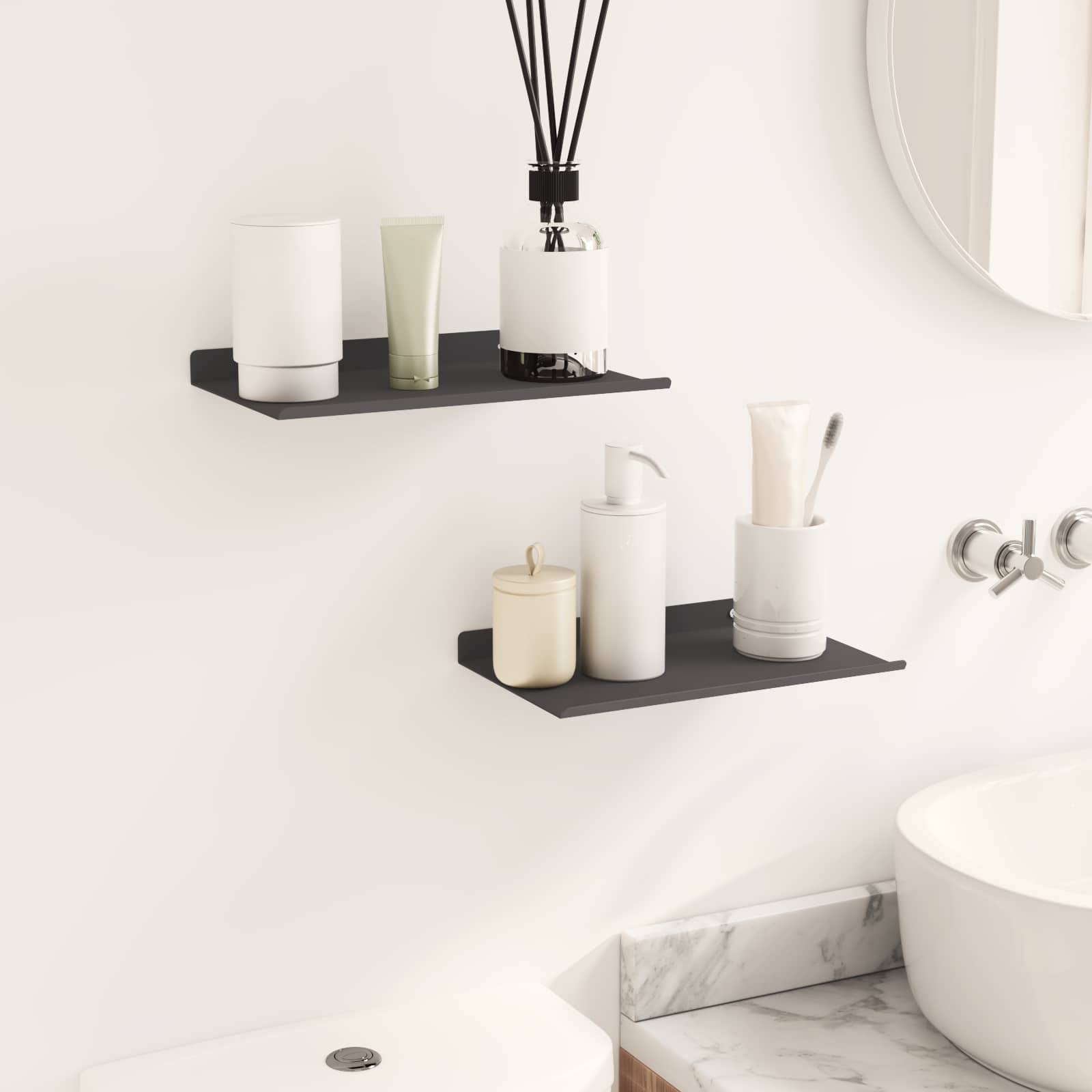 Drijvende plank 2 pcs Zwart 30 x 17,5 x 2,5 cm Staal – afbeelding 4