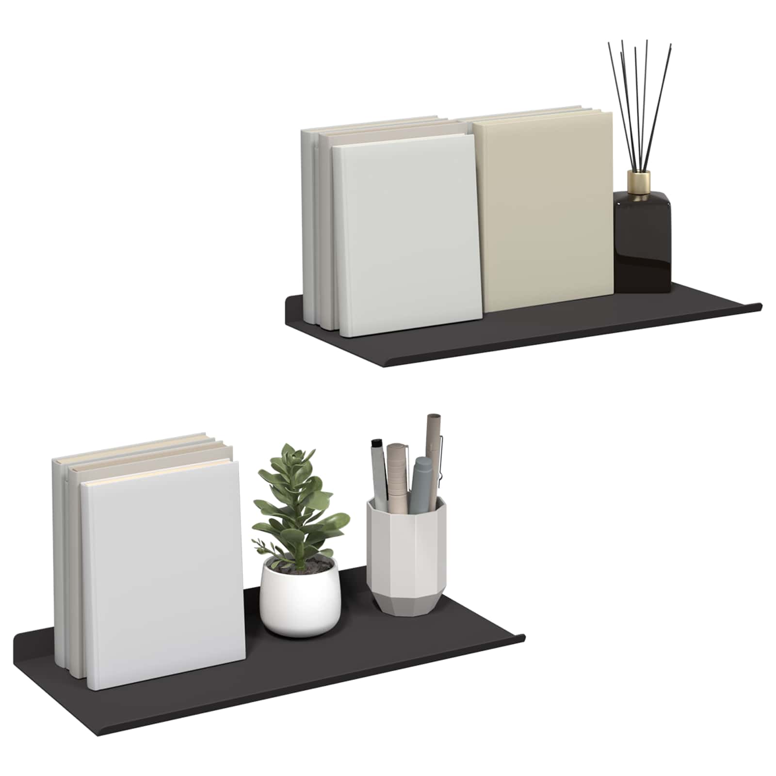 Drijvende plank 2 pcs Zwart 40 x 17,5 x 2,5 cm Staal – afbeelding 3