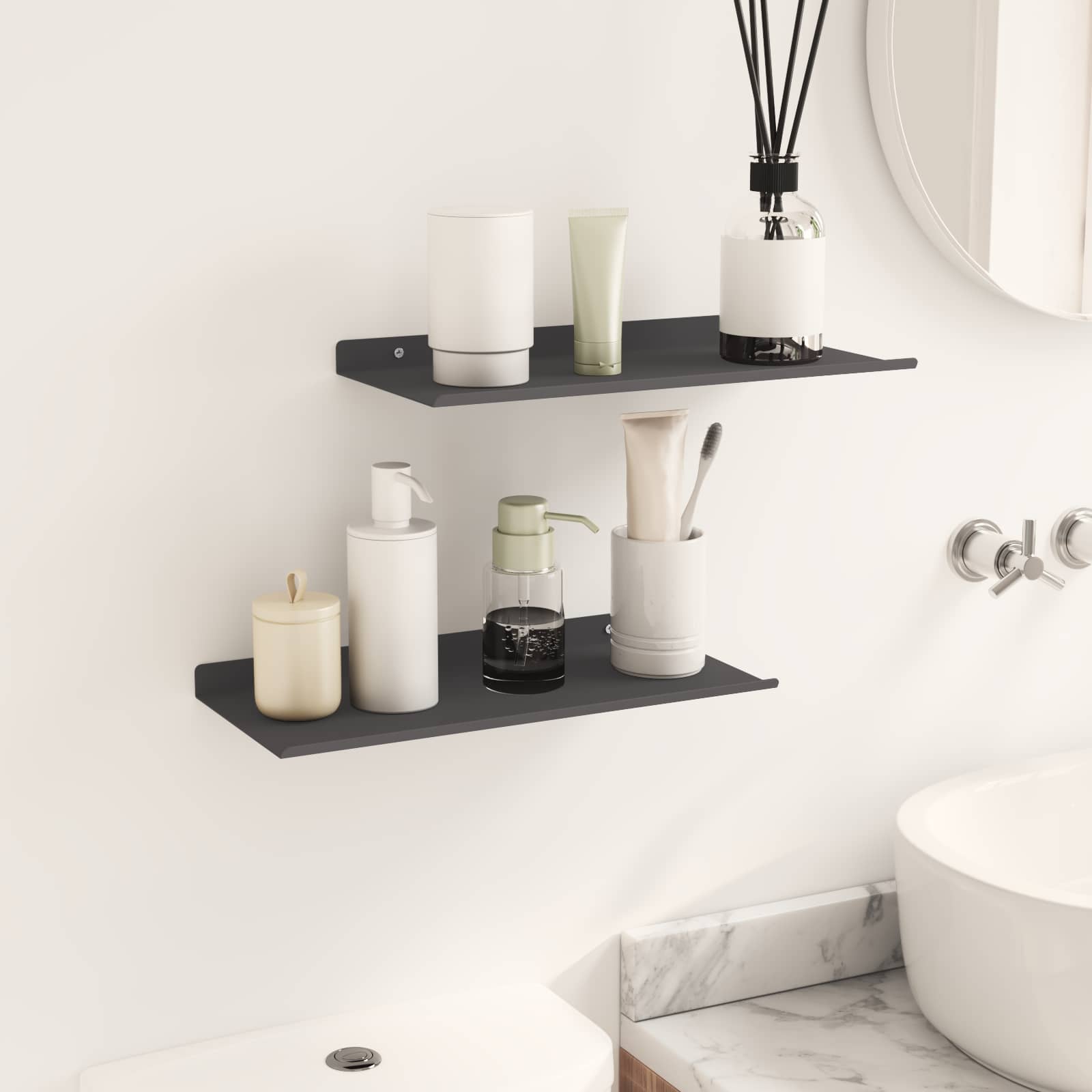 Drijvende plank 2 pcs Zwart 40 x 17,5 x 2,5 cm Staal – afbeelding 4