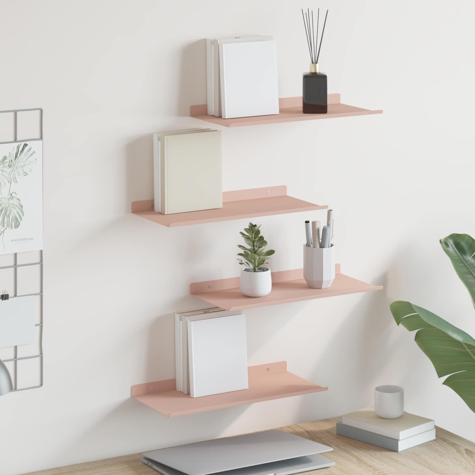 Drijvende plank 4 pcs Roze 40 x 18 x 2,5 cm Staal