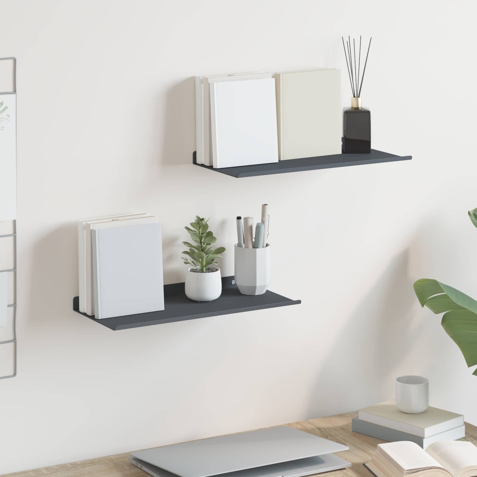 Drijvende plank 2 pcs Antraciet 40 x 18 x 2,5 cm Staal