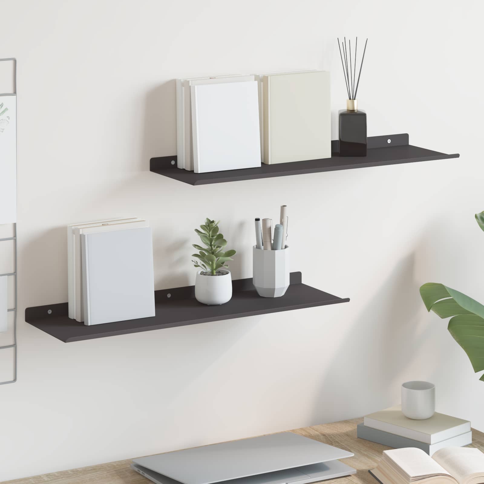 Drijvende plank 2 pcs Zwart 60 x 18 x 2,5 cm Staal – afbeelding 1
