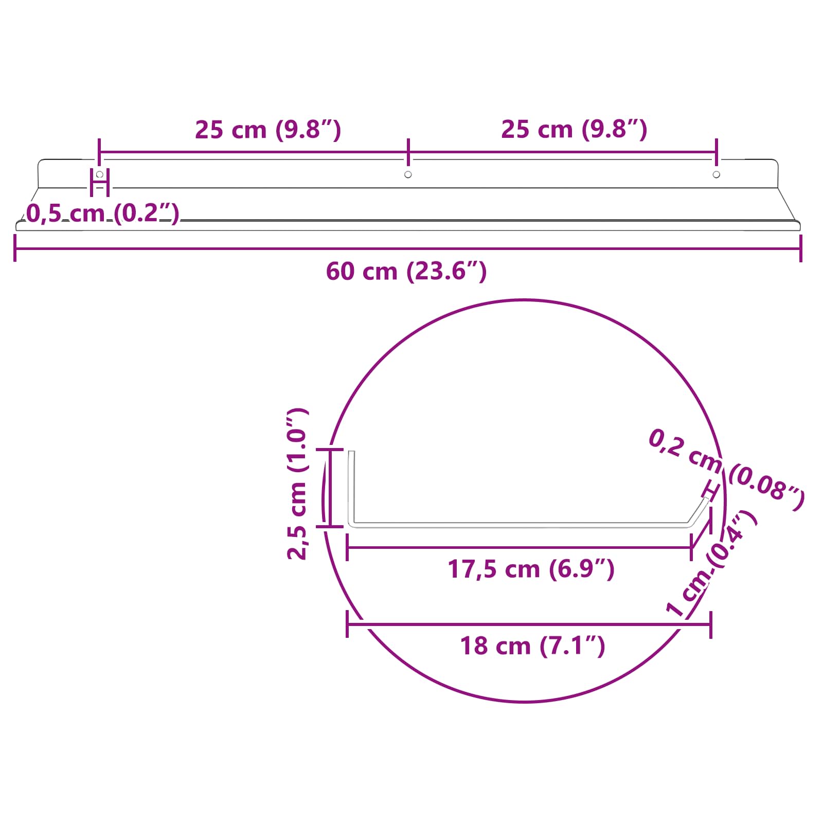 Drijvende plank 2 pcs Zwart 60 x 18 x 2,5 cm Staal – afbeelding 11