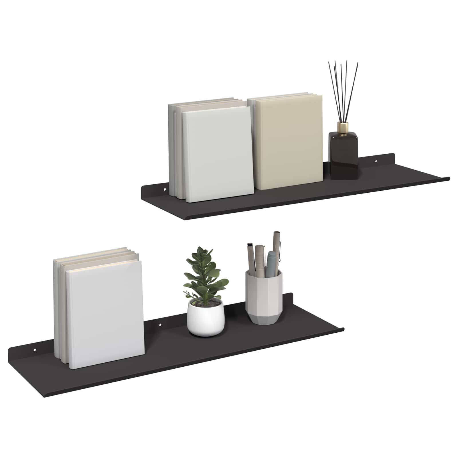 Drijvende plank 2 pcs Zwart 60 x 18 x 2,5 cm Staal – afbeelding 3
