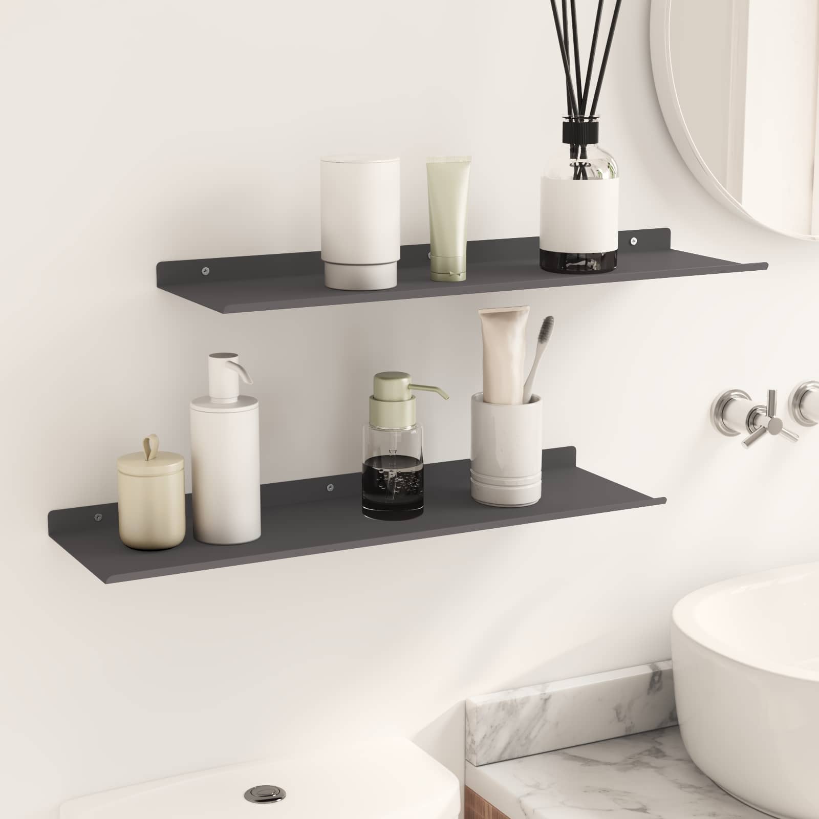 Drijvende plank 2 pcs Zwart 60 x 18 x 2,5 cm Staal – afbeelding 4