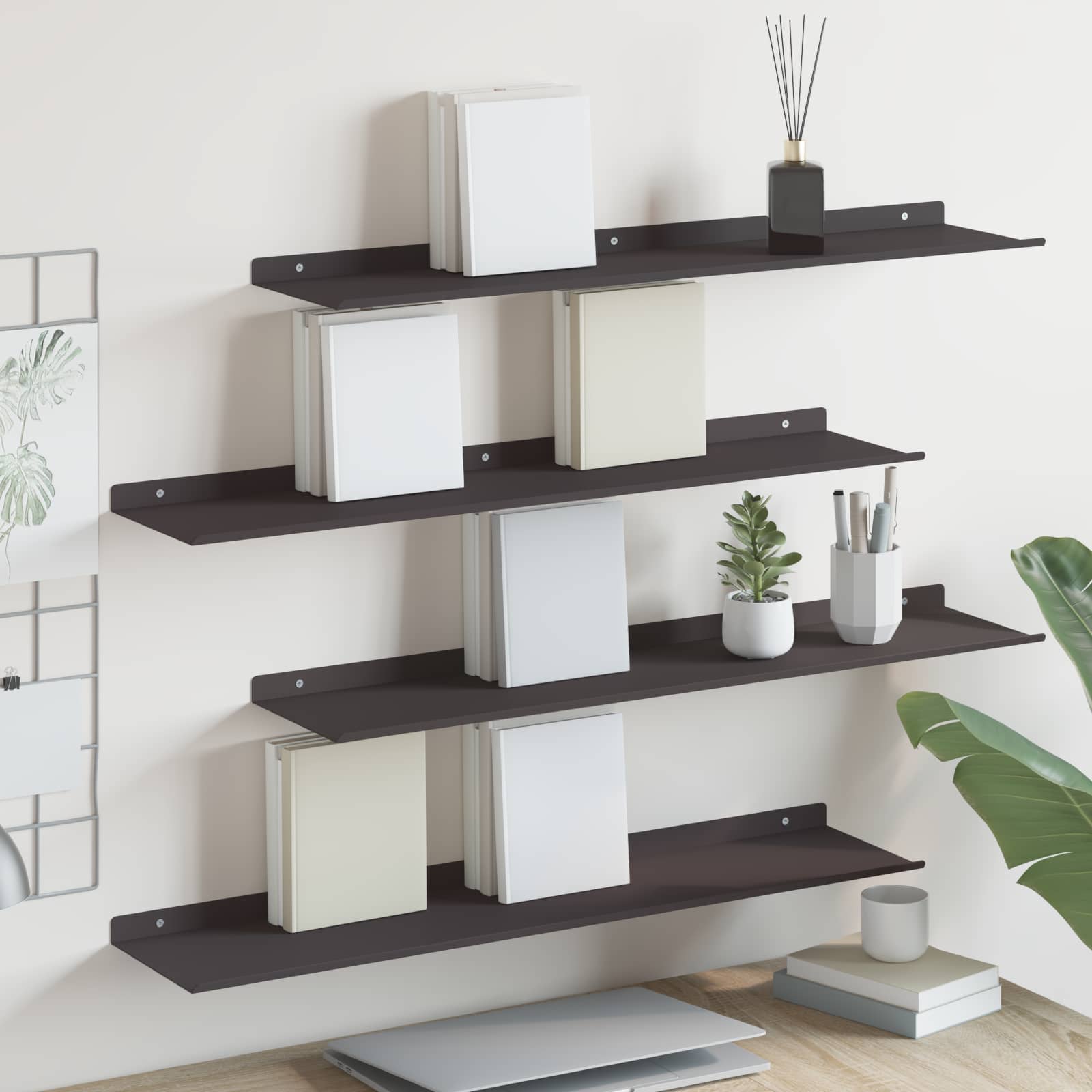 Drijvende plank 4 pcs Zwart 80 x 18 x 2,5 cm Staal – afbeelding 1