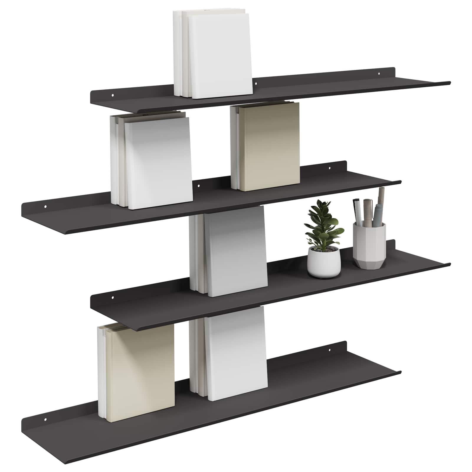 Drijvende plank 4 pcs Zwart 80 x 18 x 2,5 cm Staal – afbeelding 3