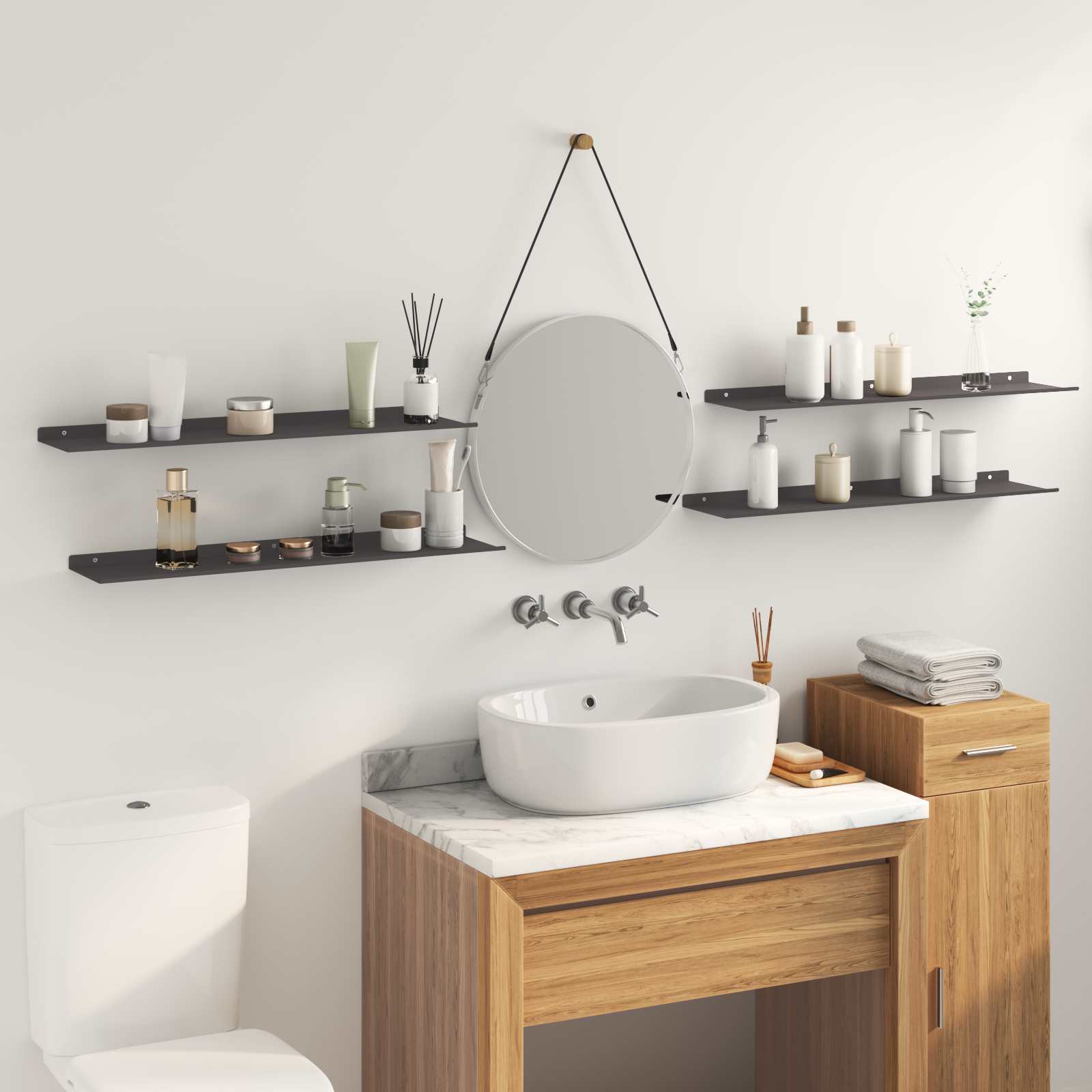 Drijvende plank 4 pcs Zwart 80 x 18 x 2,5 cm Staal – afbeelding 4