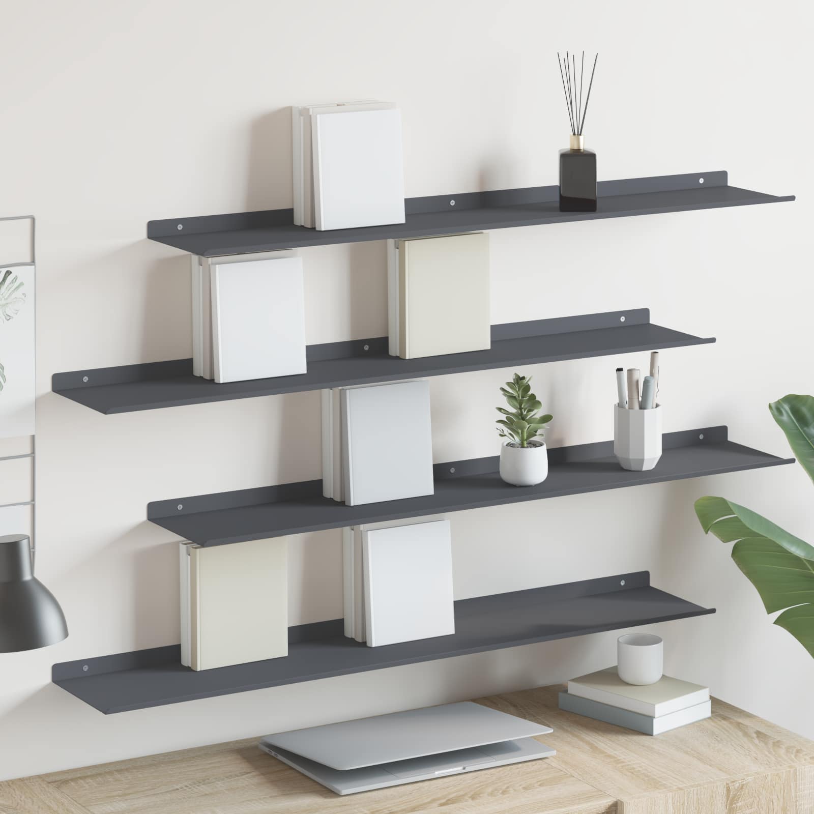 Drijvende plank 4 pcs Antraciet 100 x 18 x 2,5 cm Staal