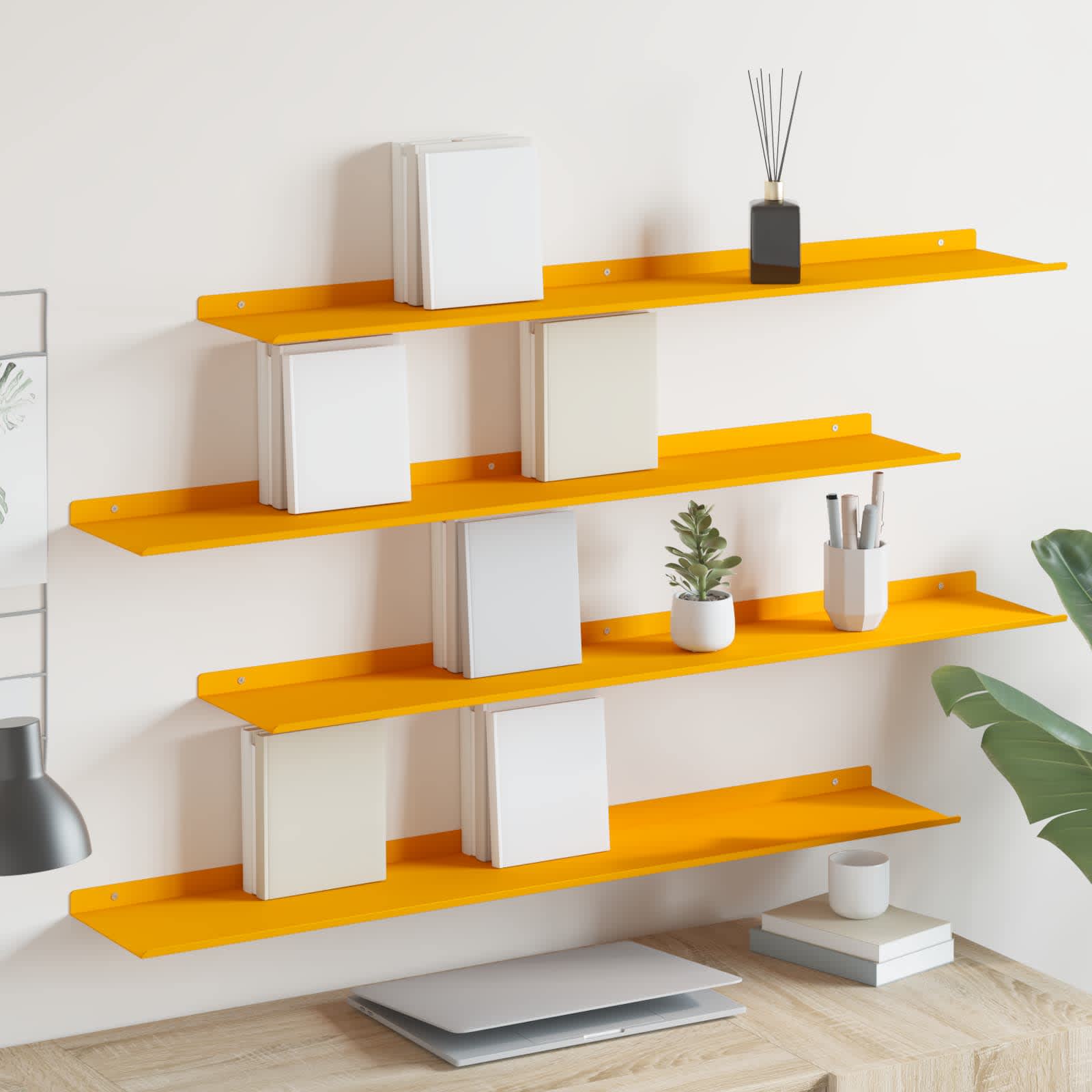 Drijvende plank 4 pcs Mosterdgeel 100 x 18 x 2,5 cm Staal