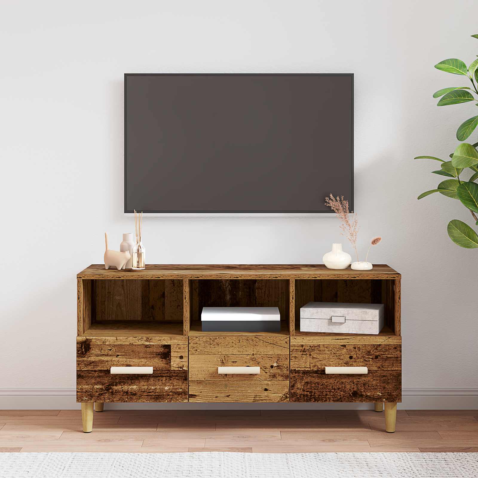TV-kast met lade Oudhout 102 x 36 x 50 cm Bewerkt hout