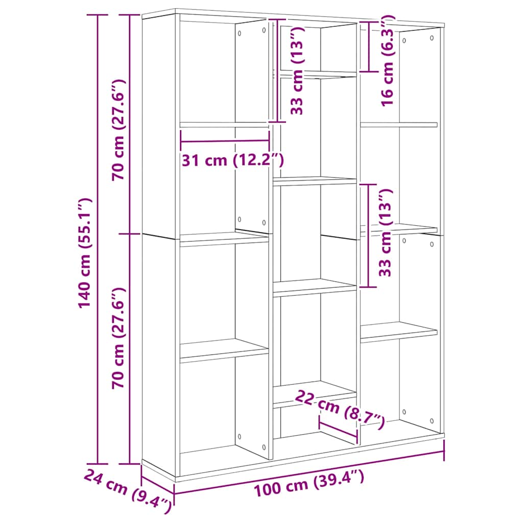 Kamerscherm/boekenkast 100x24x140 cm bewerkt hout eikenkleurig – afbeelding 10