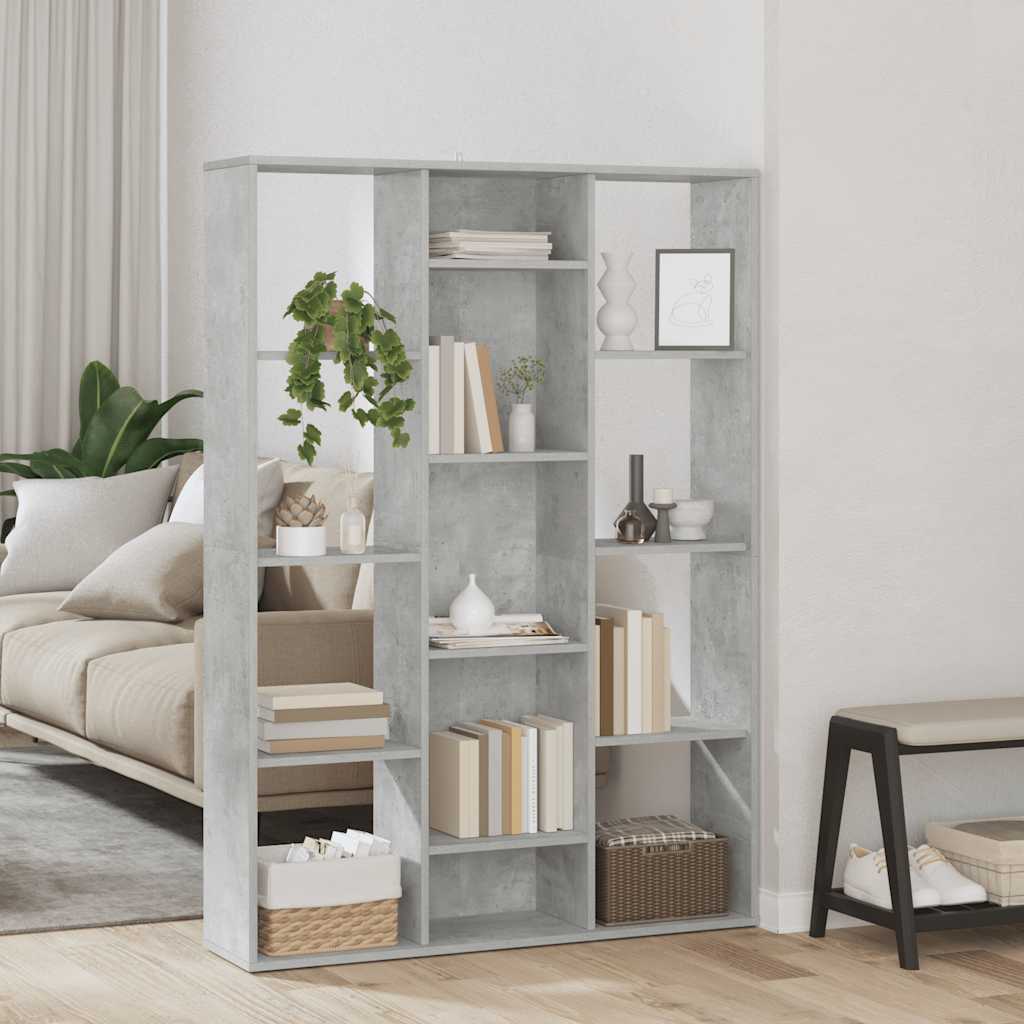 Kamerscherm/boekenkast 100x24x140 cm bewerkt hout betongrijs