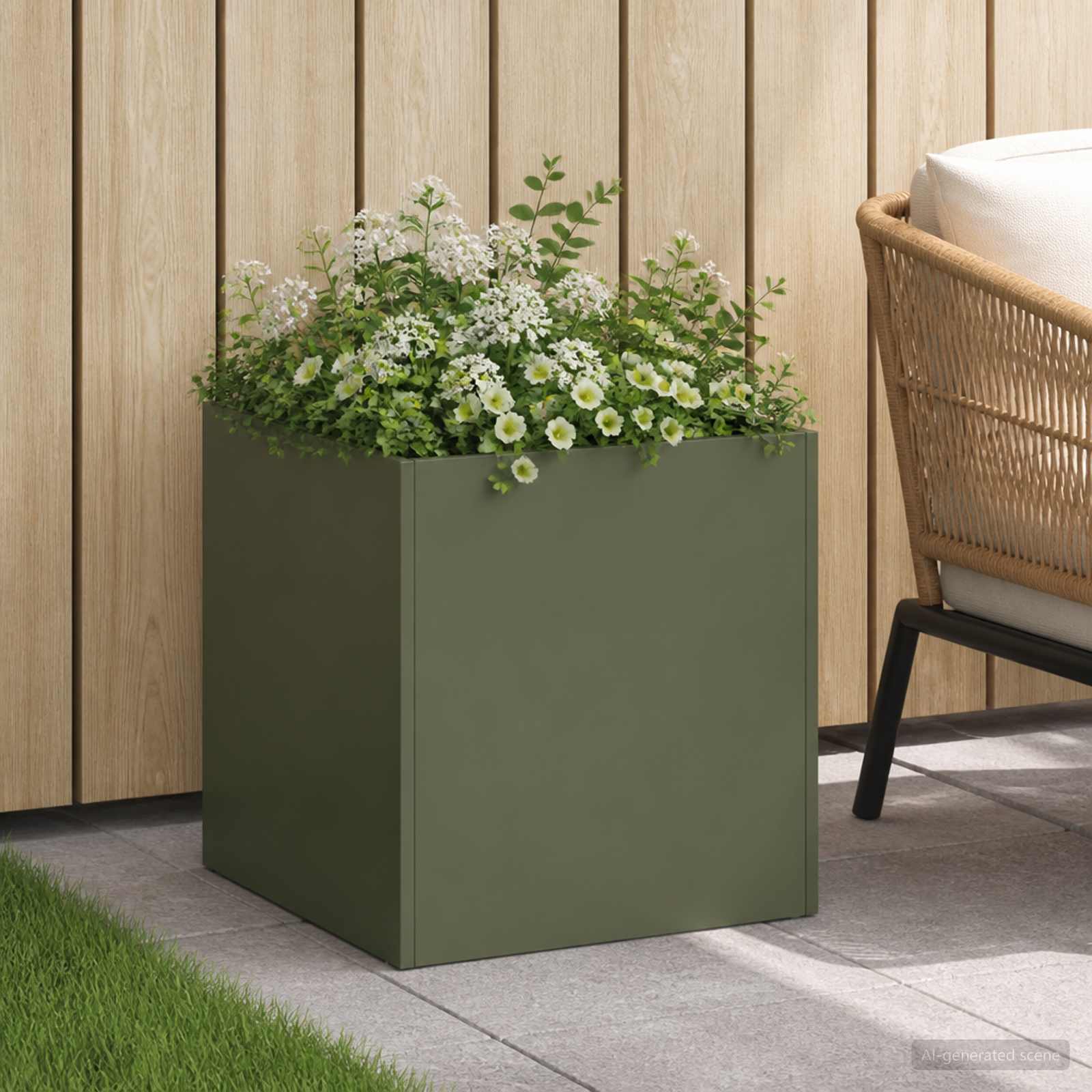 Plantenbak Olijfgroen 35 x 35 x 35 cm Koudgewalst staal – afbeelding 1