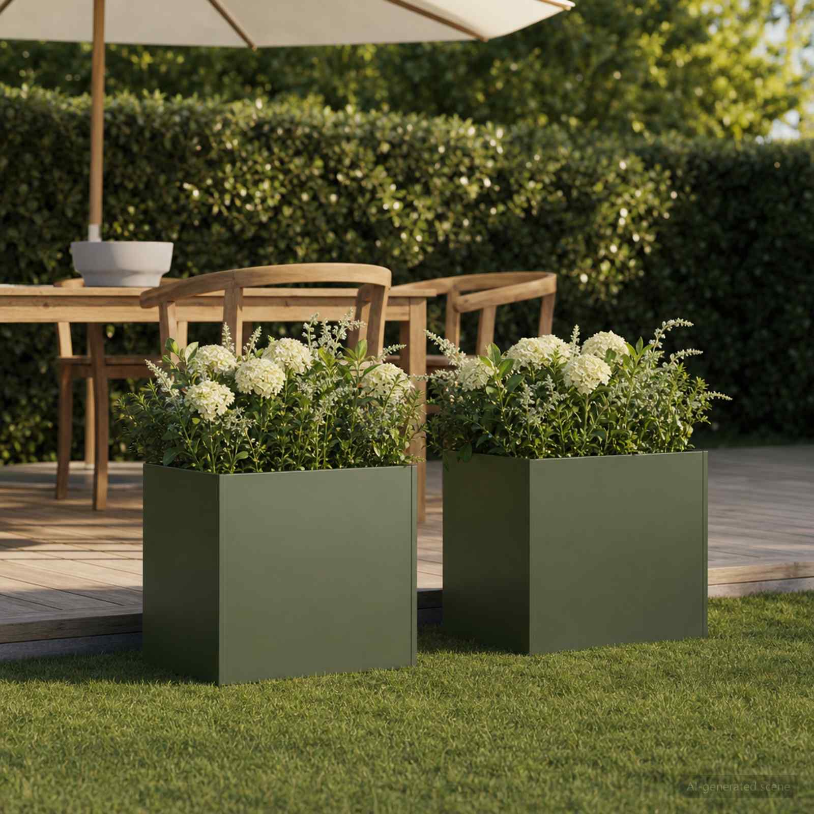 Plantenbak 2 st Olijfgroen 35 x 35 x 35 cm Koudgewalst staal – afbeelding 1