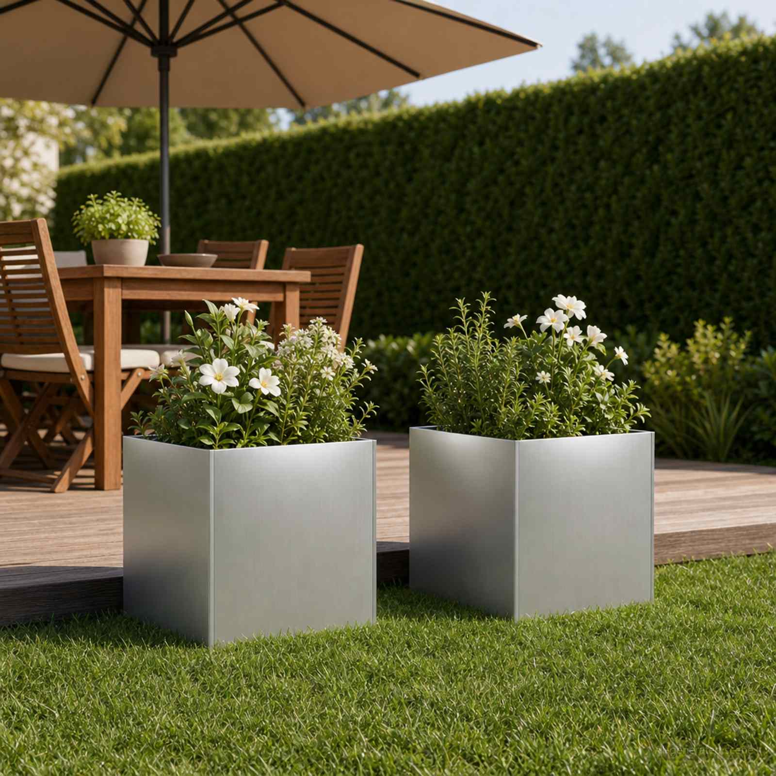 Plantenbak 2 st zilver 45 x 45 x 45 cm Gegalvaniseerd staal – afbeelding 1