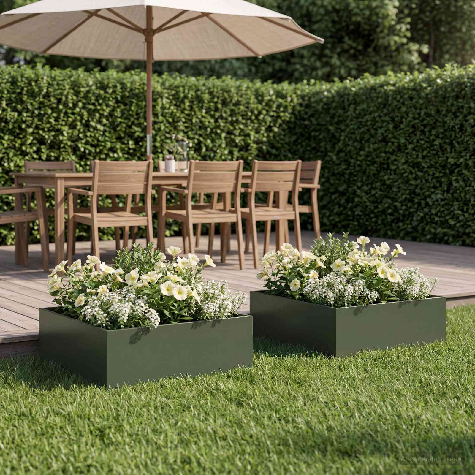 Plantenbak 2 st Olijfgroen 40 x 40 x 20 cm Koudgewalst staal – afbeelding 1