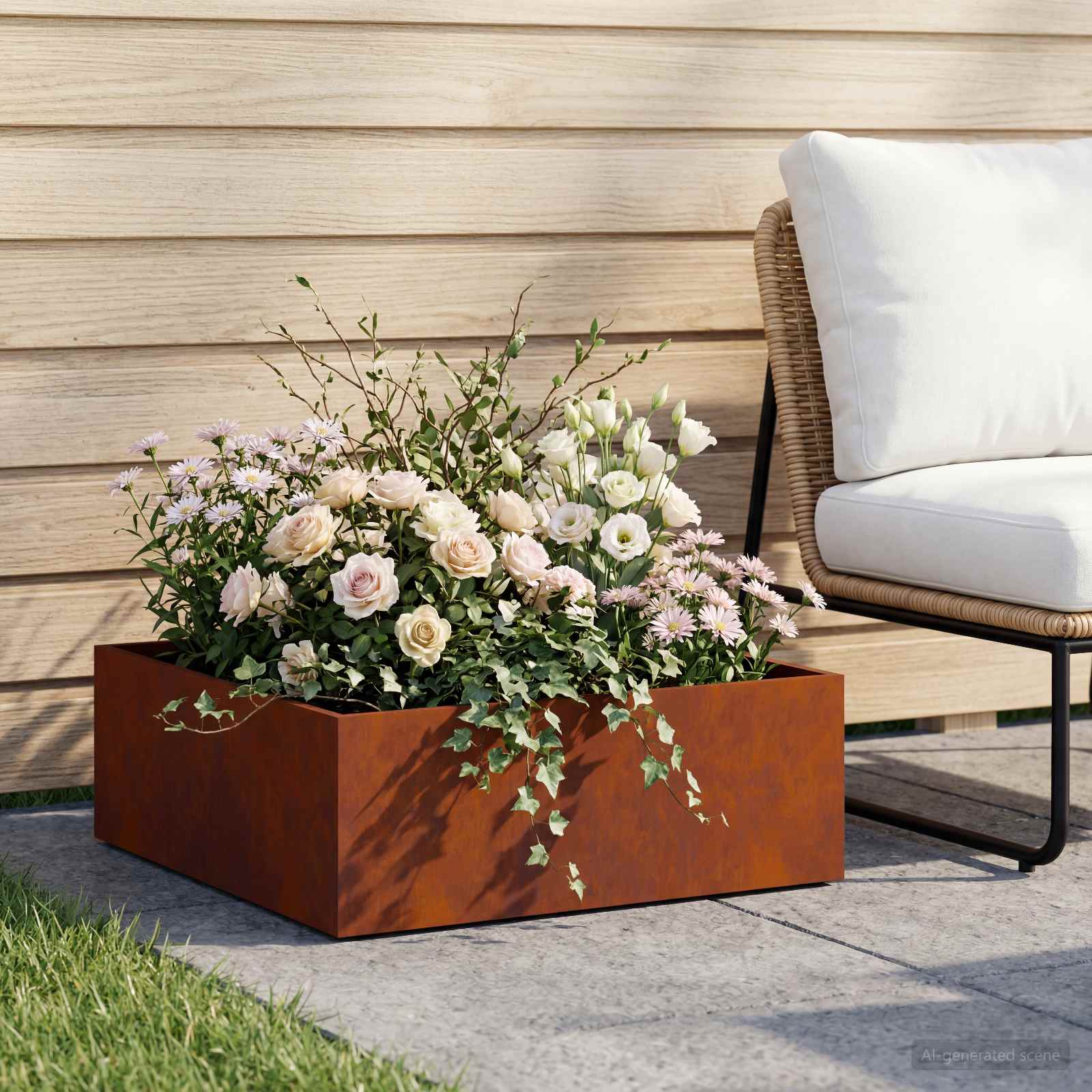 Plantenbak Roestkleurig 40 x 40 x 20 cm weervast staal – afbeelding 1