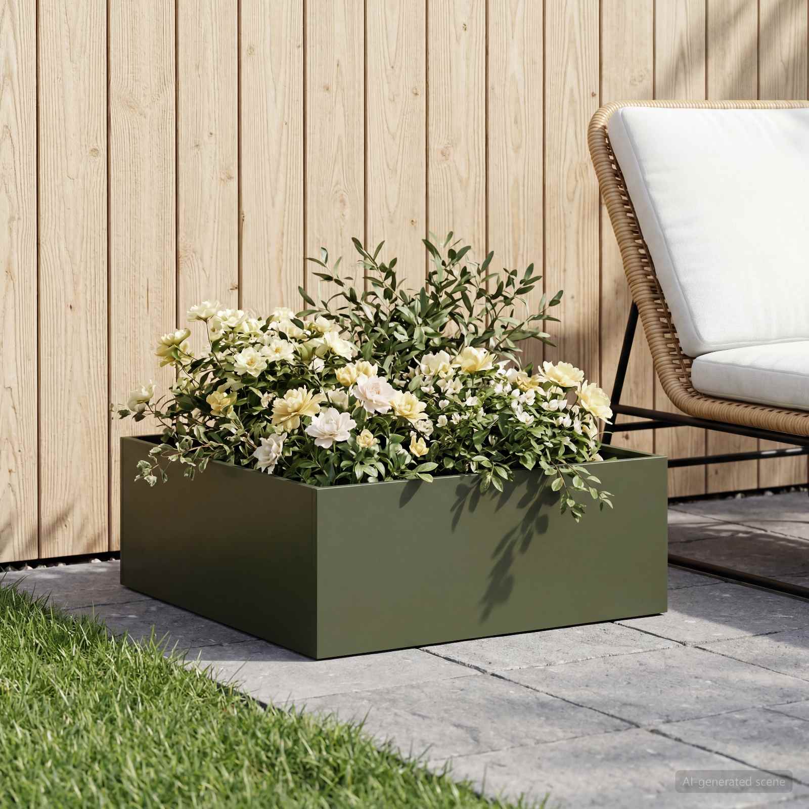 Plantenbak Olijfgroen 60 x 60 x 20 cm Koudgewalst staal – afbeelding 1