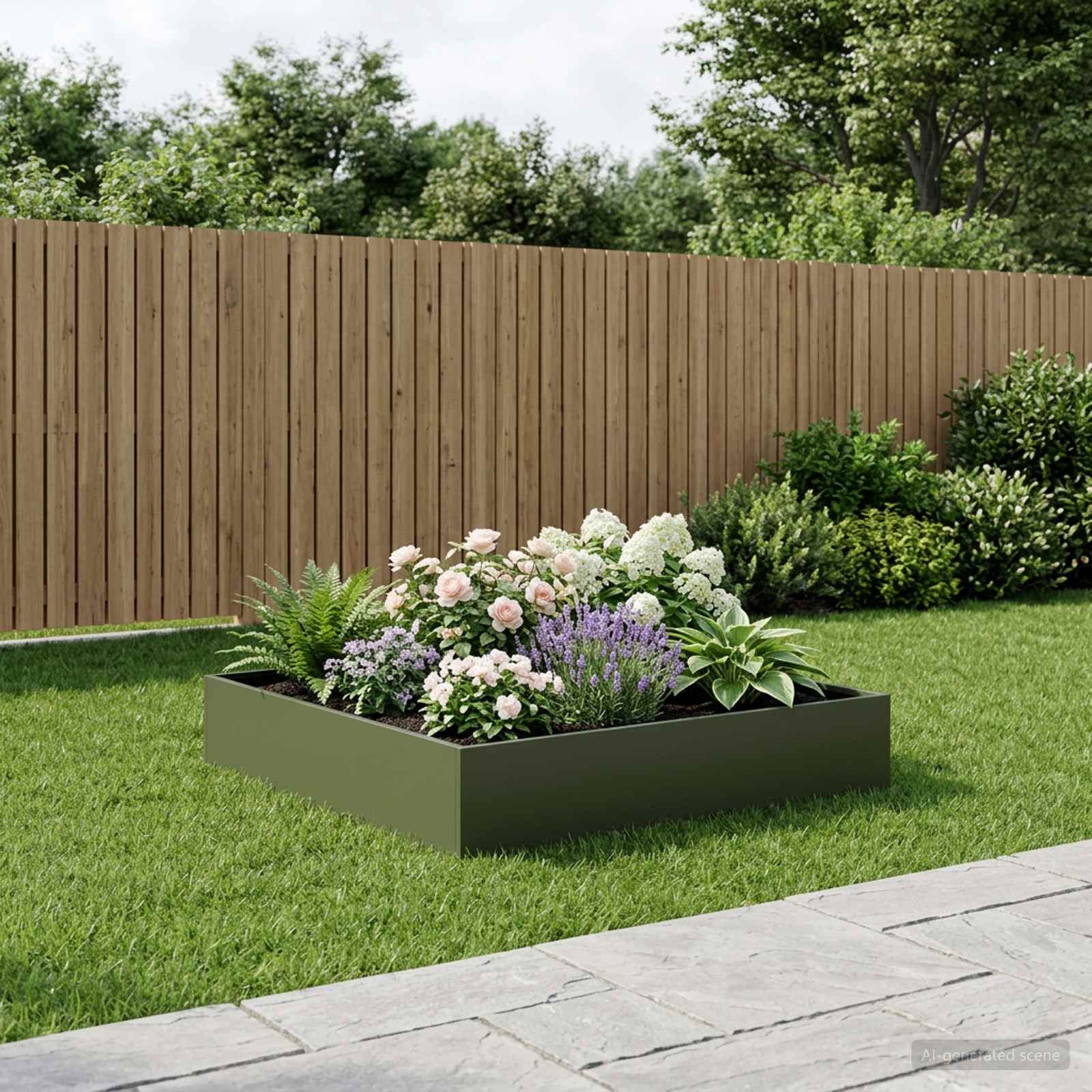 Plantenbak Olijfgroen 80 x 80 x 20 cm Koudgewalst staal – afbeelding 1