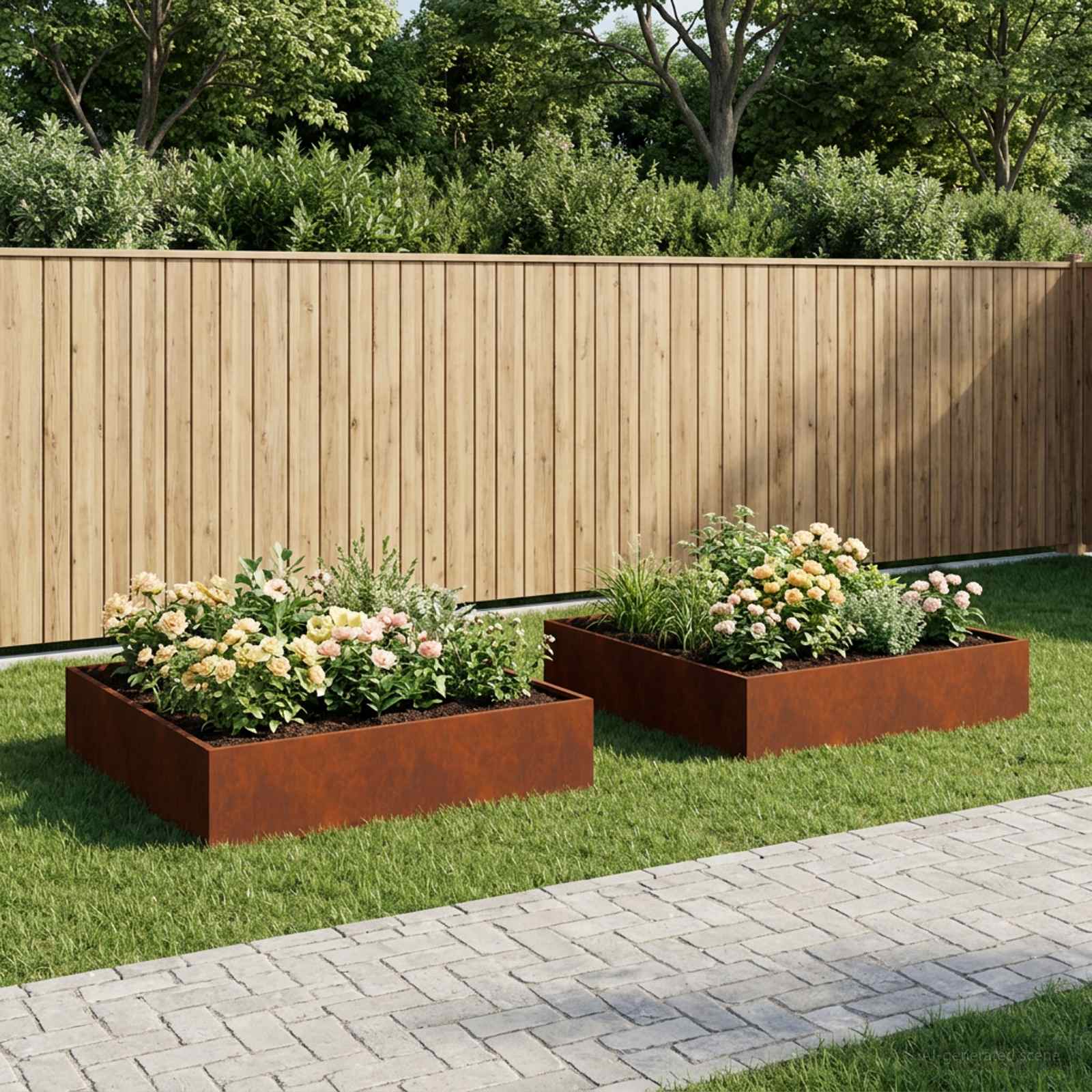 Plantenbak 2 st Roestkleurig 80 x 80 x 20 cm weervast staal