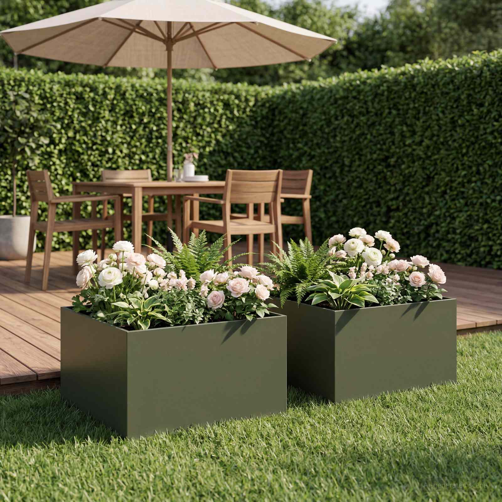 Plantenbak 2 st Olijfgroen 40 x 40 x 30 cm Koudgewalst staal
