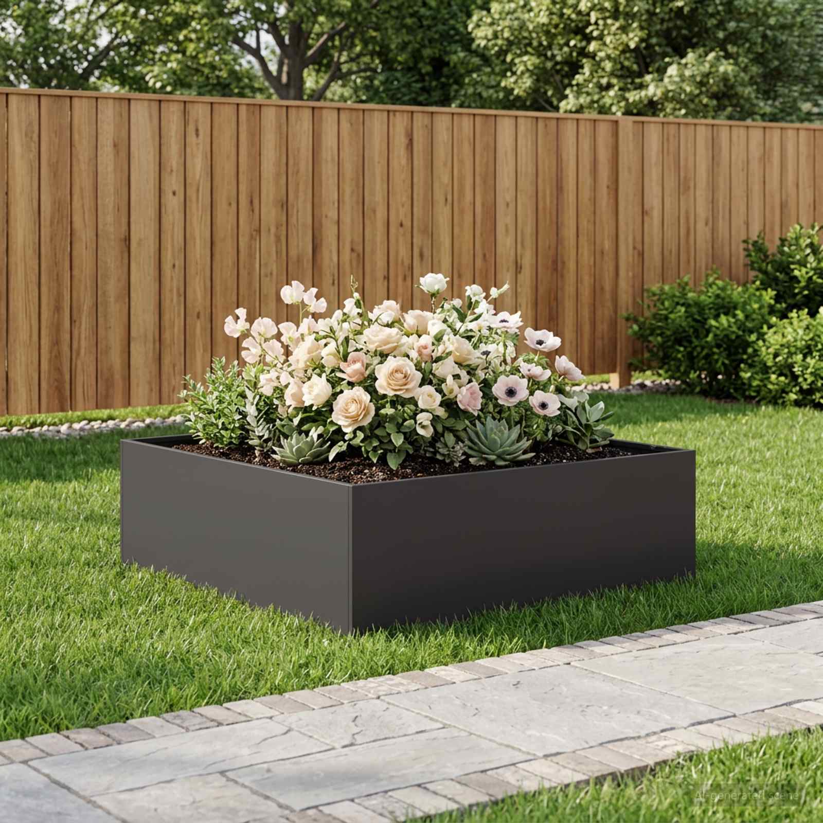 Plantenbak Zwart 80 x 80 x 30 cm Koudgewalst staal – afbeelding 1