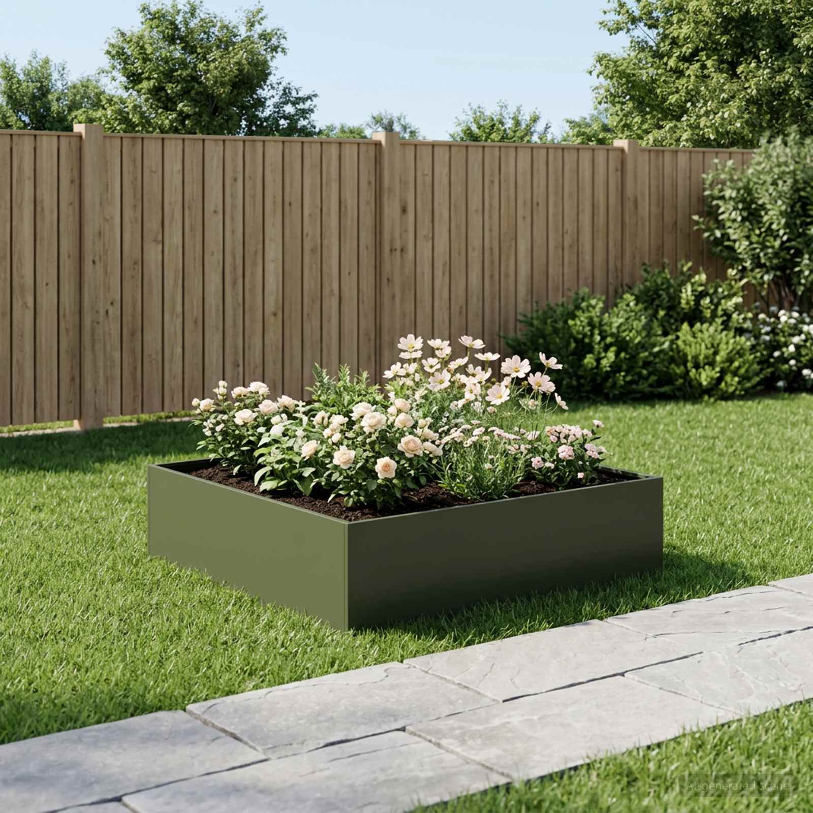 Plantenbak Olijfgroen 80 x 80 x 30 cm Koudgewalst staal
