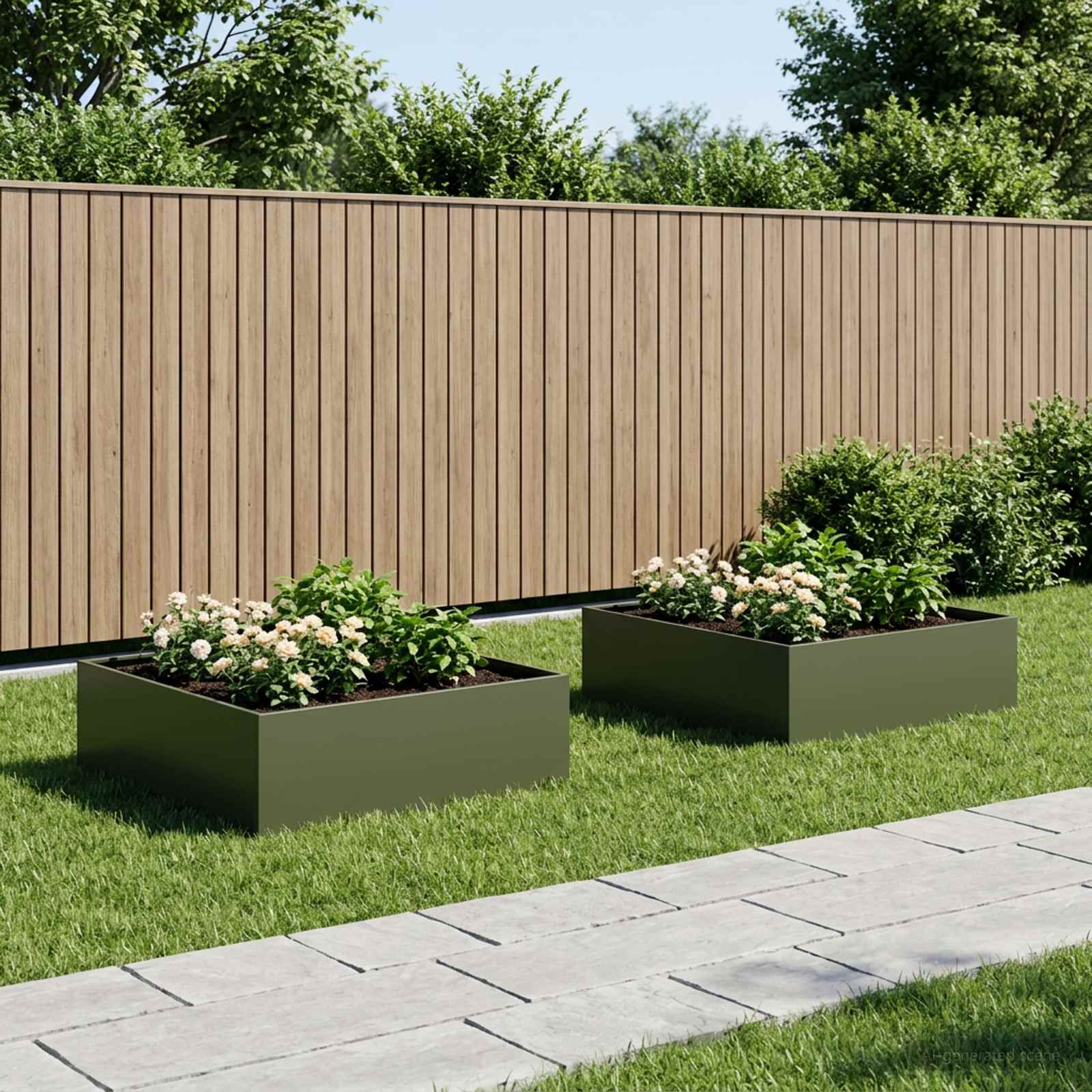 Plantenbak 2 st Olijfgroen 80 x 80 x 30 cm Koudgewalst staal