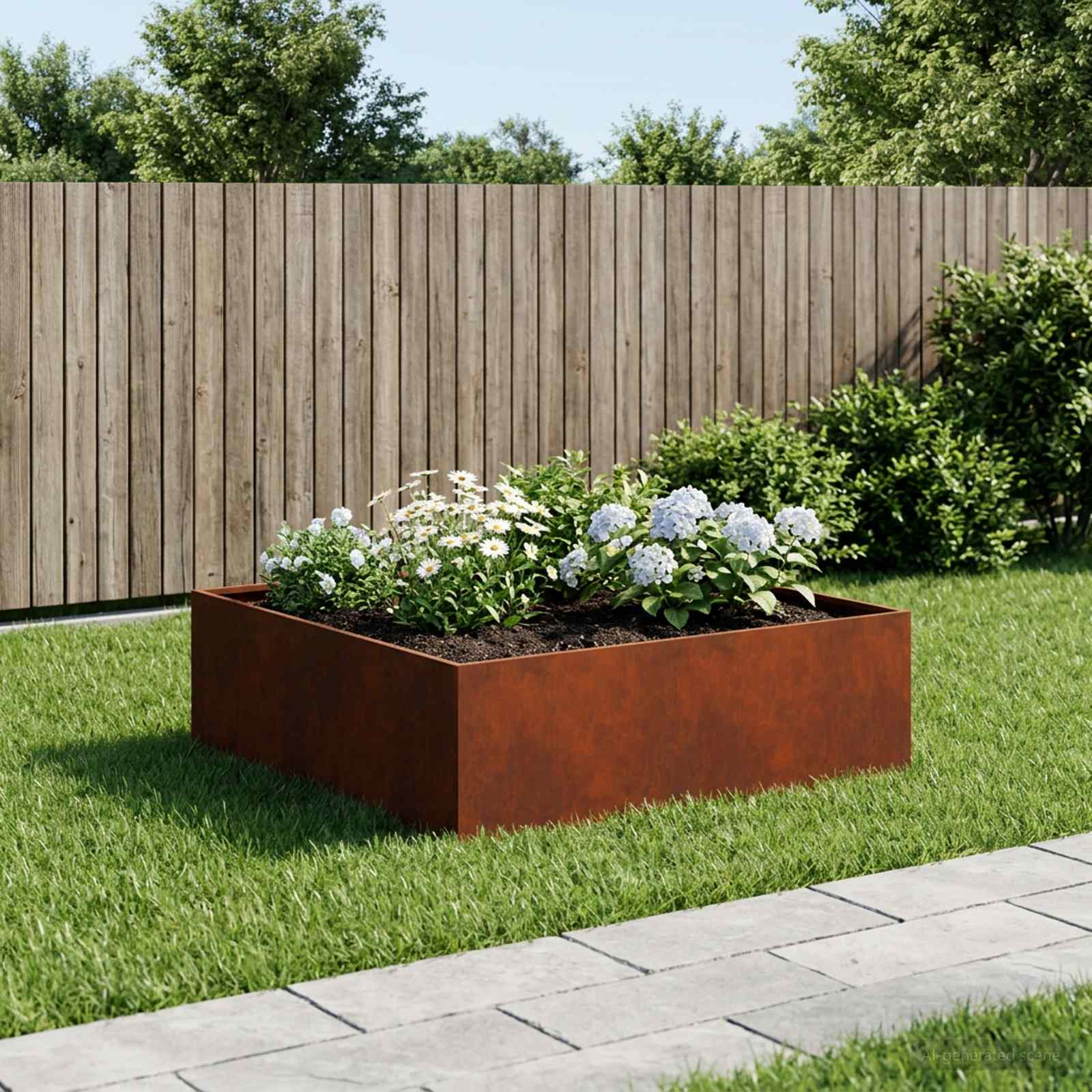 Plantenbak Roestkleurig 80 x 80 x 30 cm weervast staal
