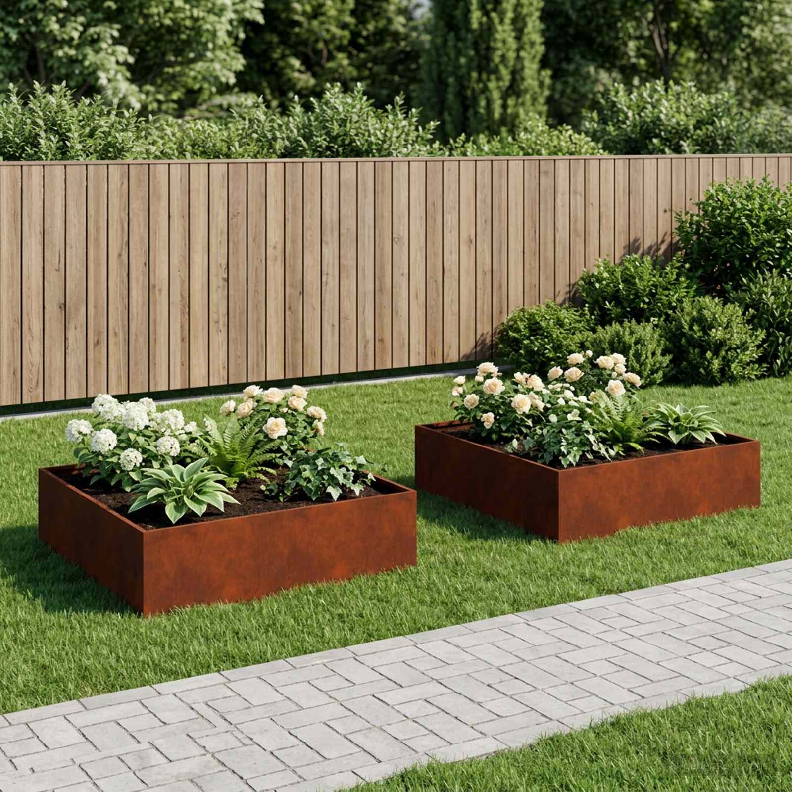 Plantenbak 2 st Roestkleurig 80 x 80 x 30 cm weervast staal
