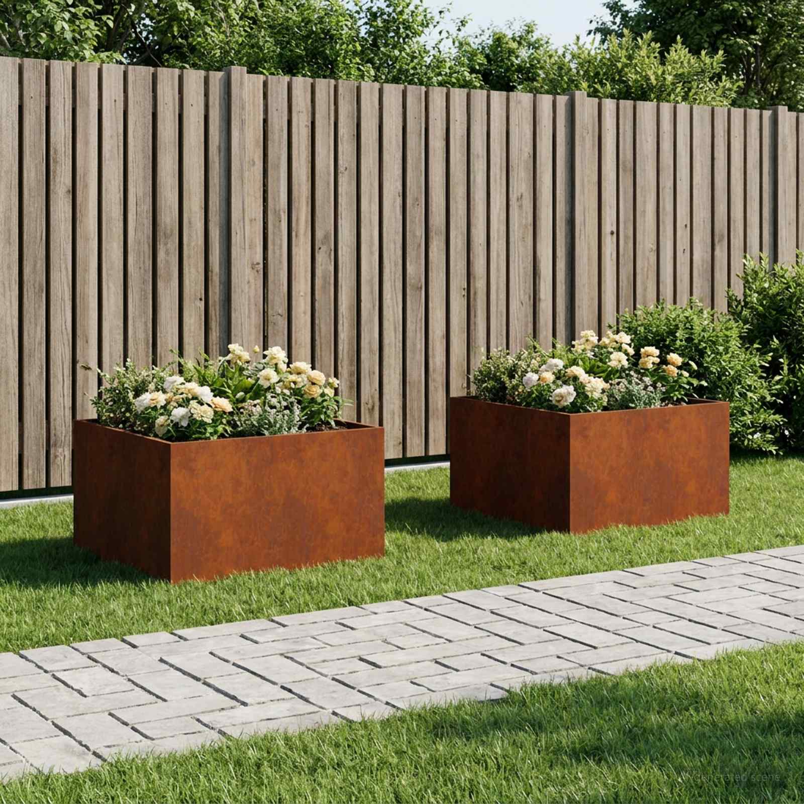 Plantenbak 2 st Roestkleurig 60 x 60 x 40 cm weervast staal