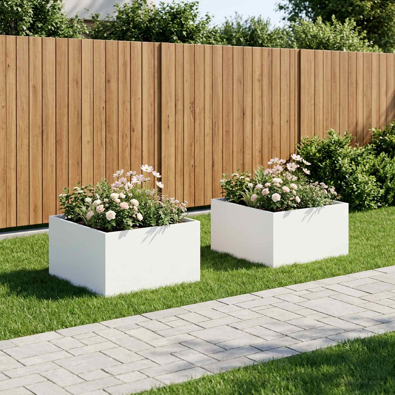 Plantenbak 2 st Wit 100 x 100 x 40 cm Koudgewalst staal