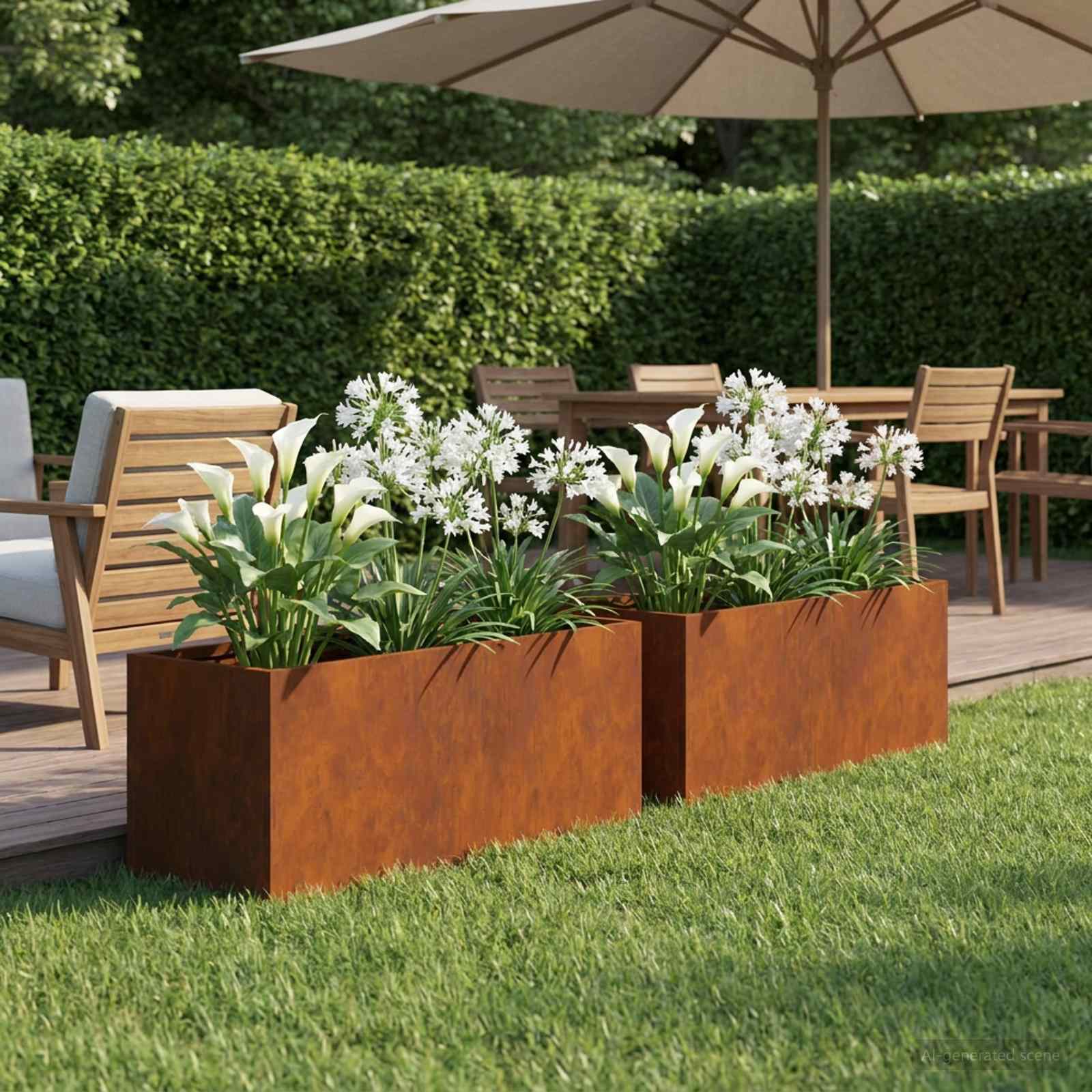 Plantenbak 2 st Roestkleurig 40 x 20 x 20 cm weervast staal