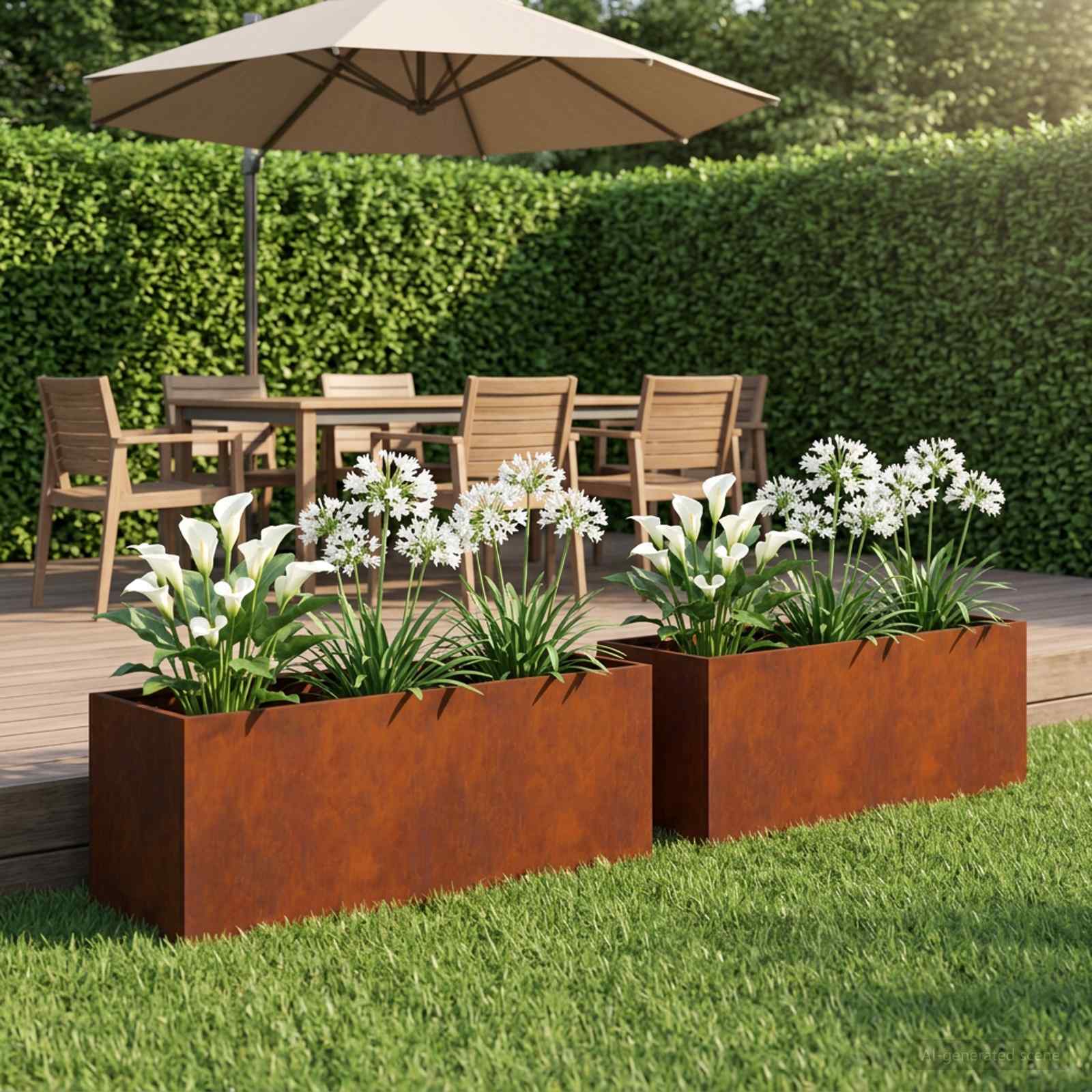 Plantenbak 2 st Roestkleurig 100 x 30 x 30 cm weervast staal