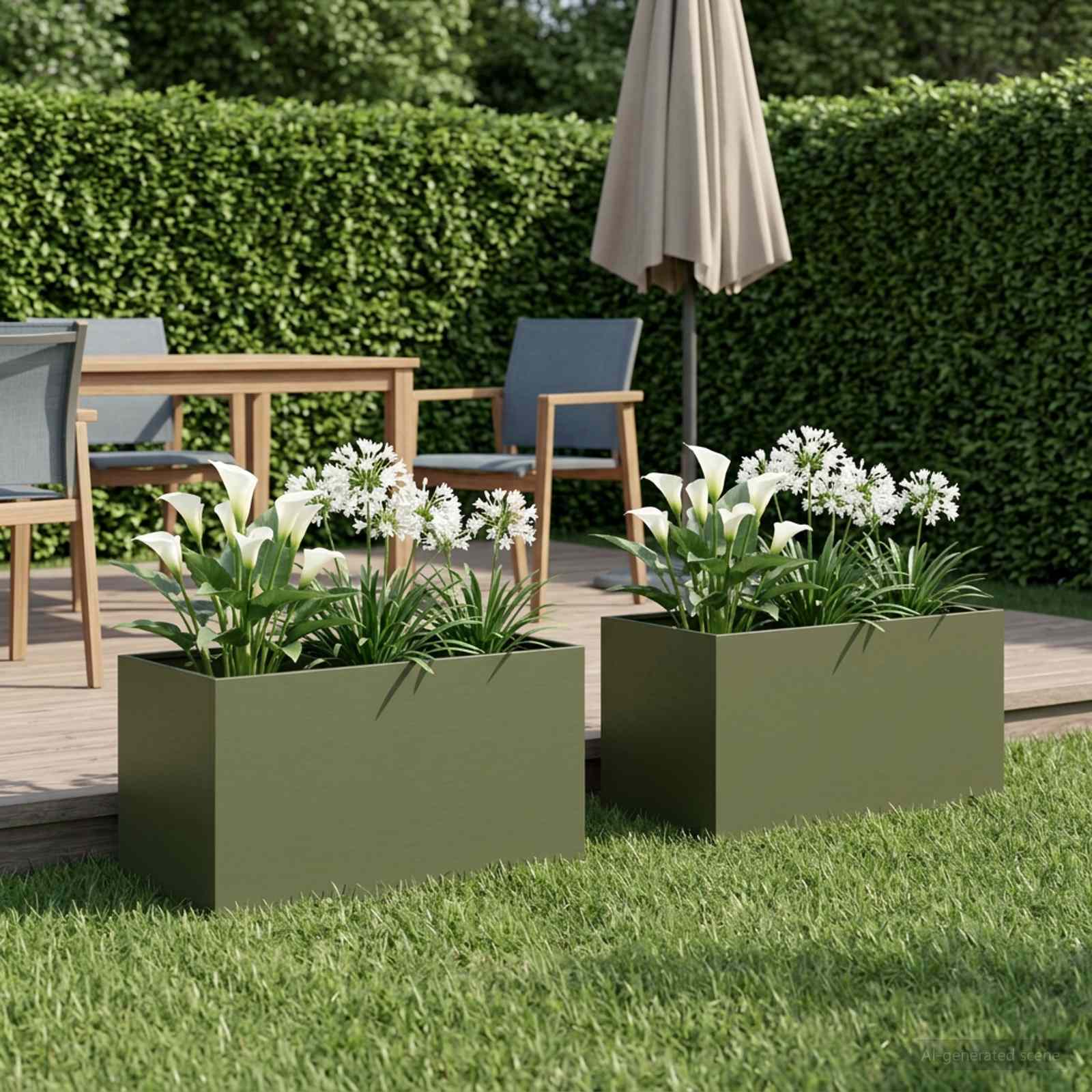 Plantenbak 2 st Olijfgroen 80 x 50 x 50 cm Koudgewalst staal