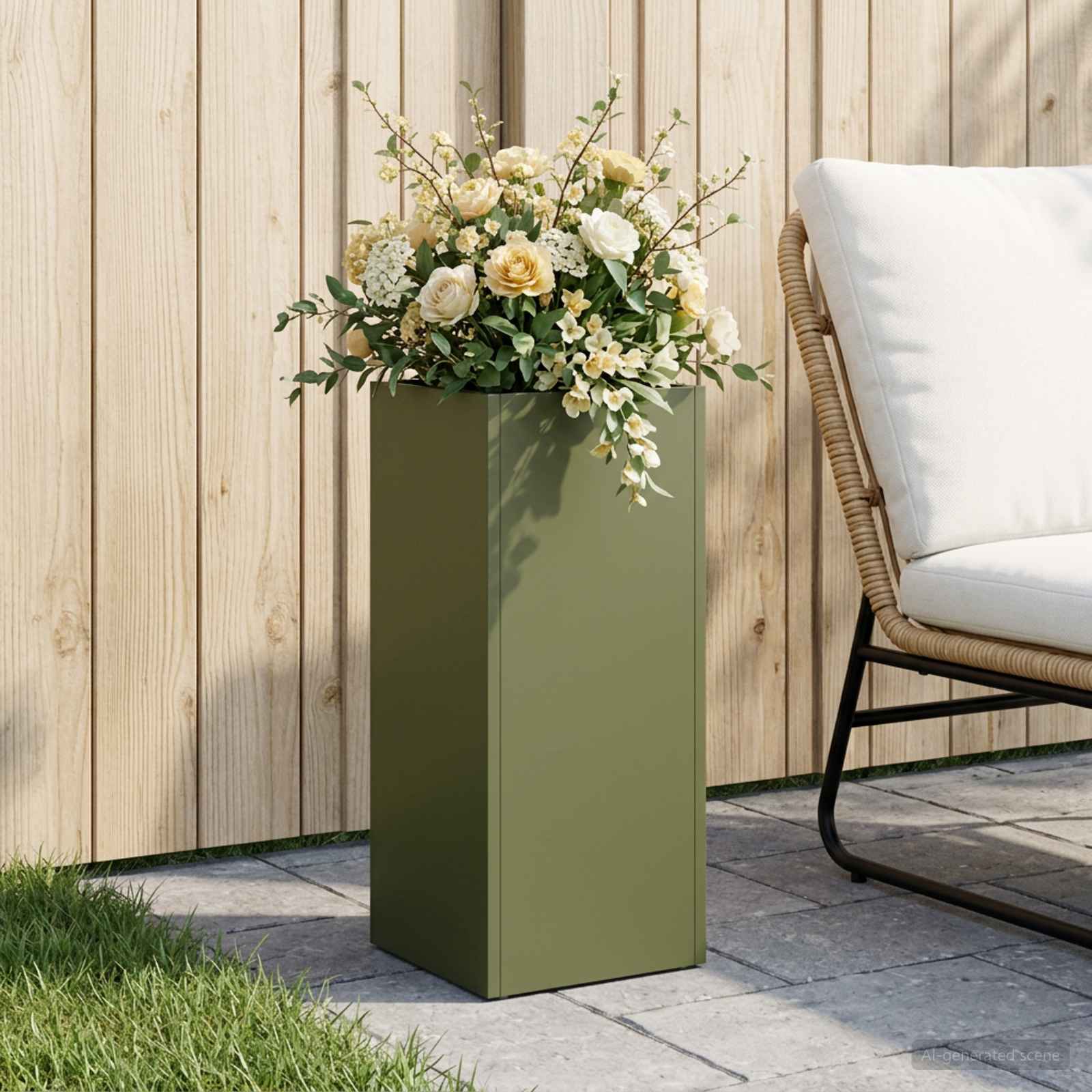 Plantenbak Olijfgroen 20 x 20 x 40 cm Koudgewalst staal
