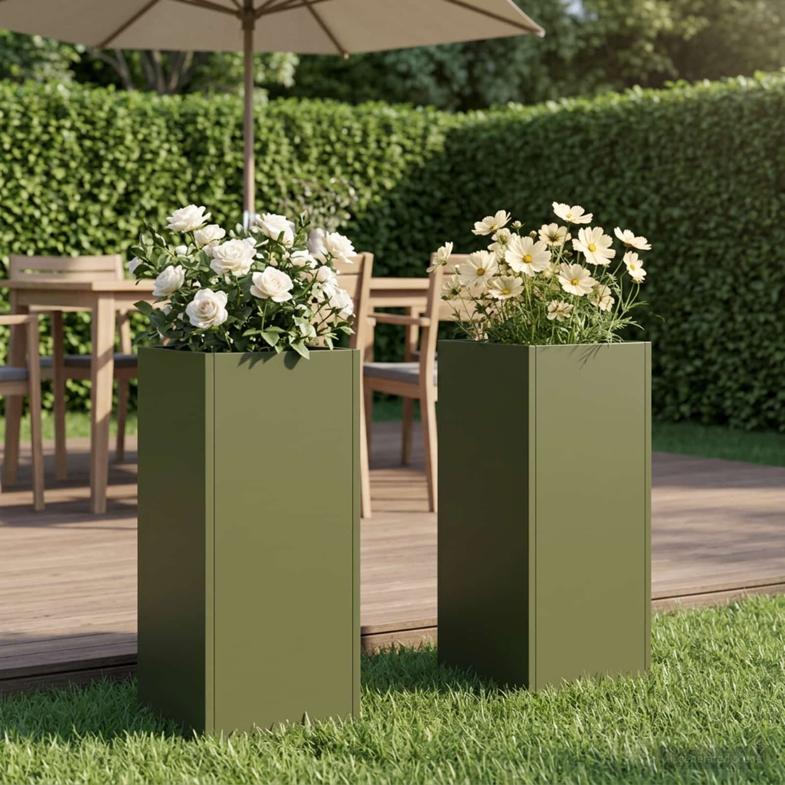 Plantenbak 2 st Olijfgroen 20 x 20 x 40 cm Koudgewalst staal