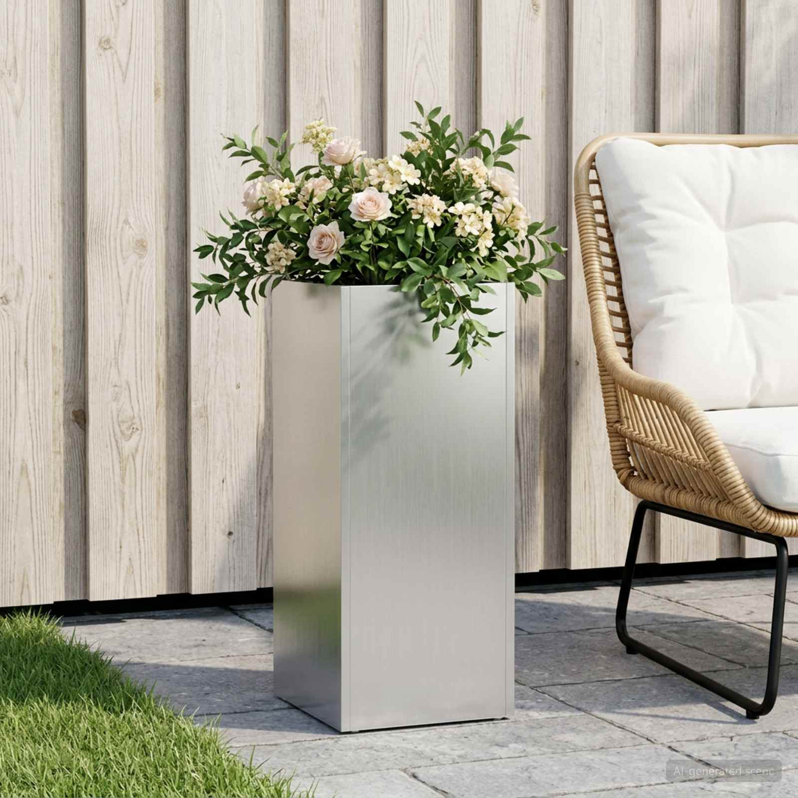 Plantenbak zilver 20 x 20 x 40 cm Gegalvaniseerd staal – afbeelding 1