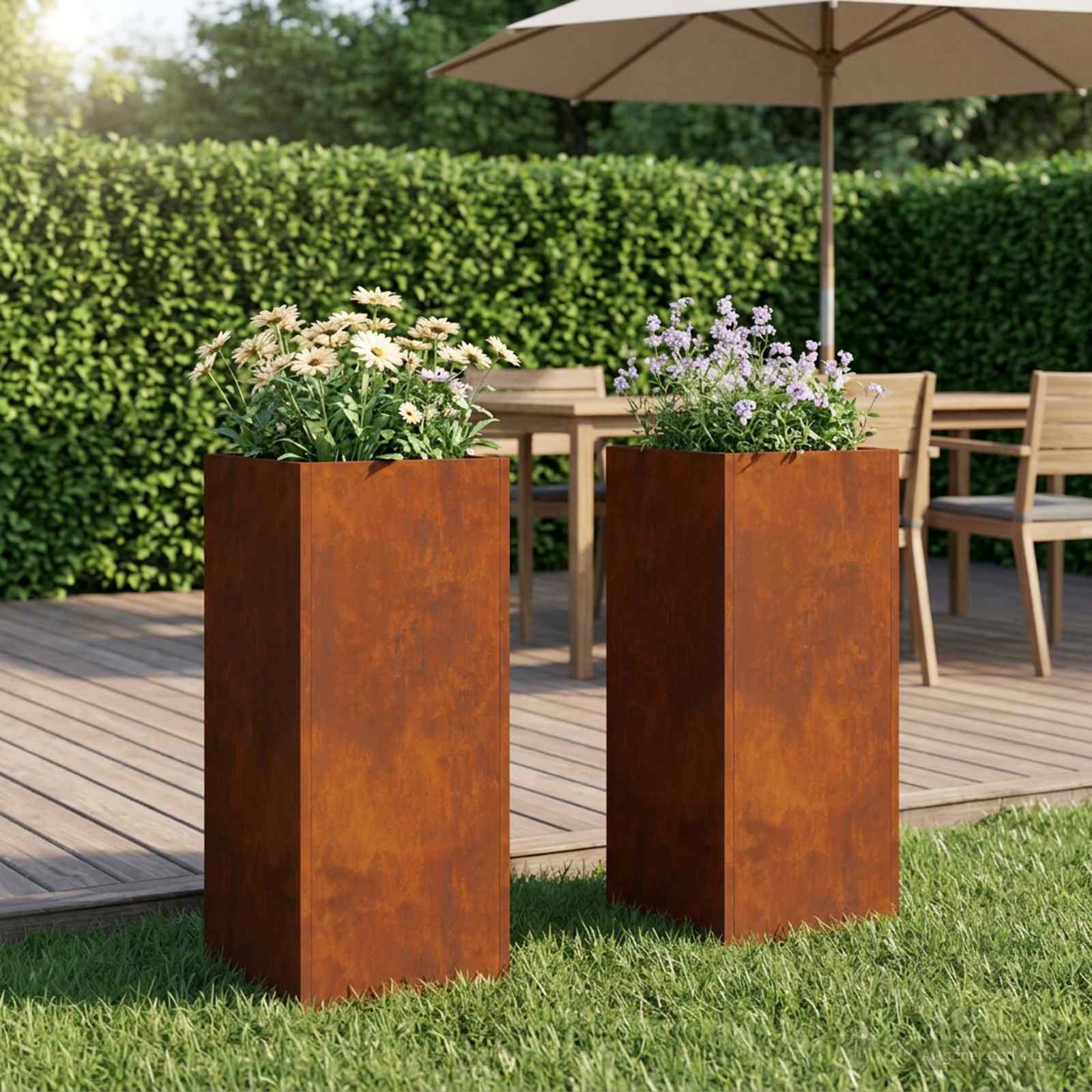 Plantenbak 2 st Roestkleurig 20 x 20 x 50 cm weervast staal