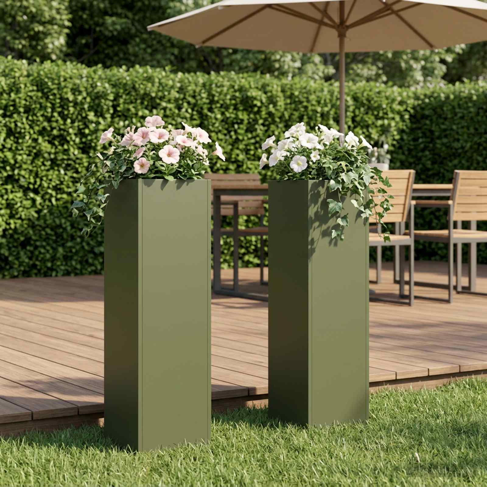 Plantenbak 2 st Olijfgroen 20 x 20 x 75 cm Koudgewalst staal