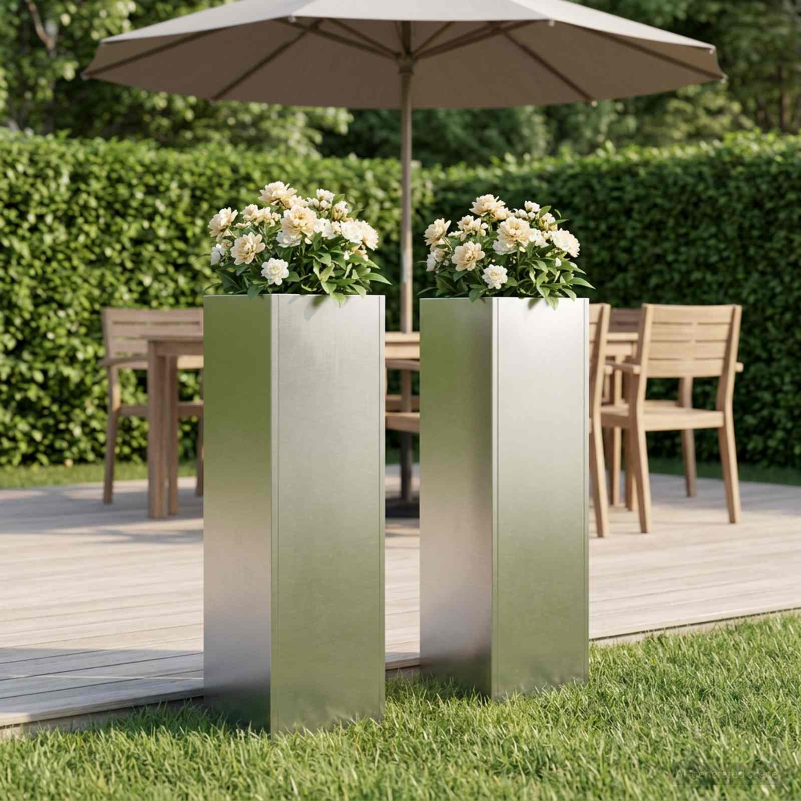Plantenbak 2 st zilver 20 x 20 x 75 cm Roestvrij staal