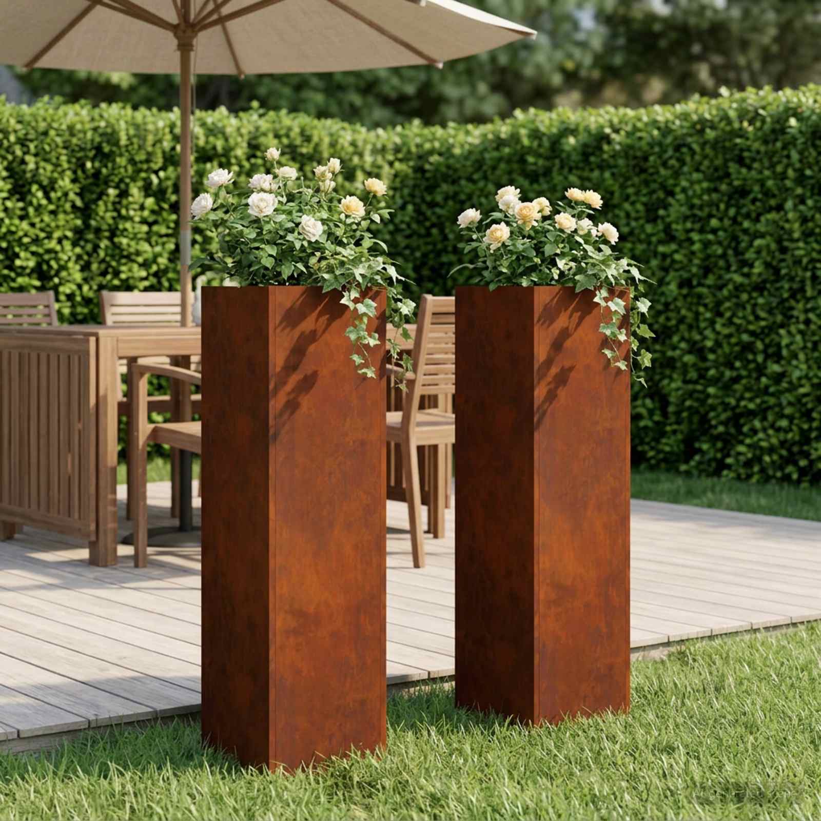 Plantenbak 2 st Roestkleurig 20 x 20 x 75 cm weervast staal