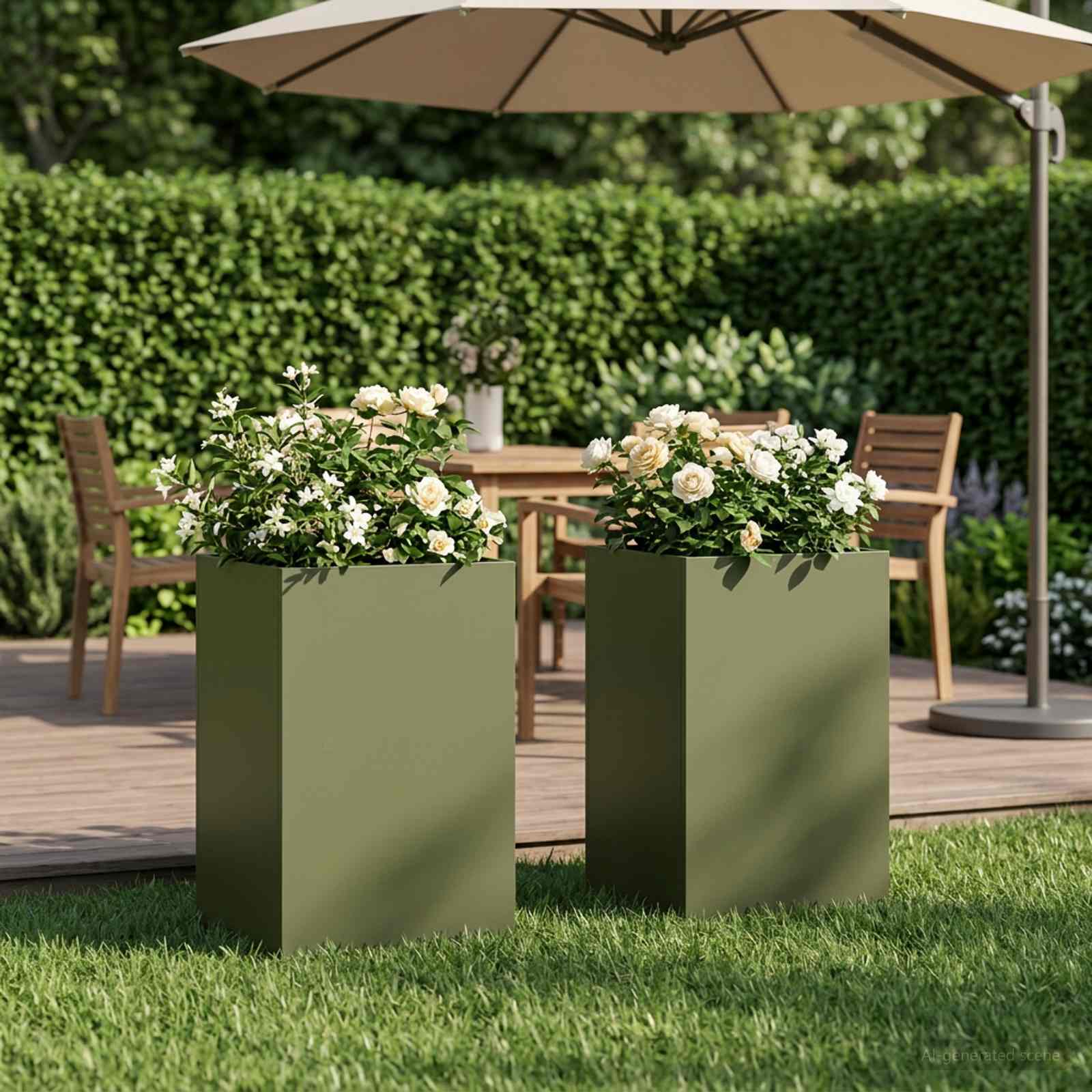 Plantenbak 2 st Olijfgroen 30 x 30 x 40 cm Koudgewalst staal