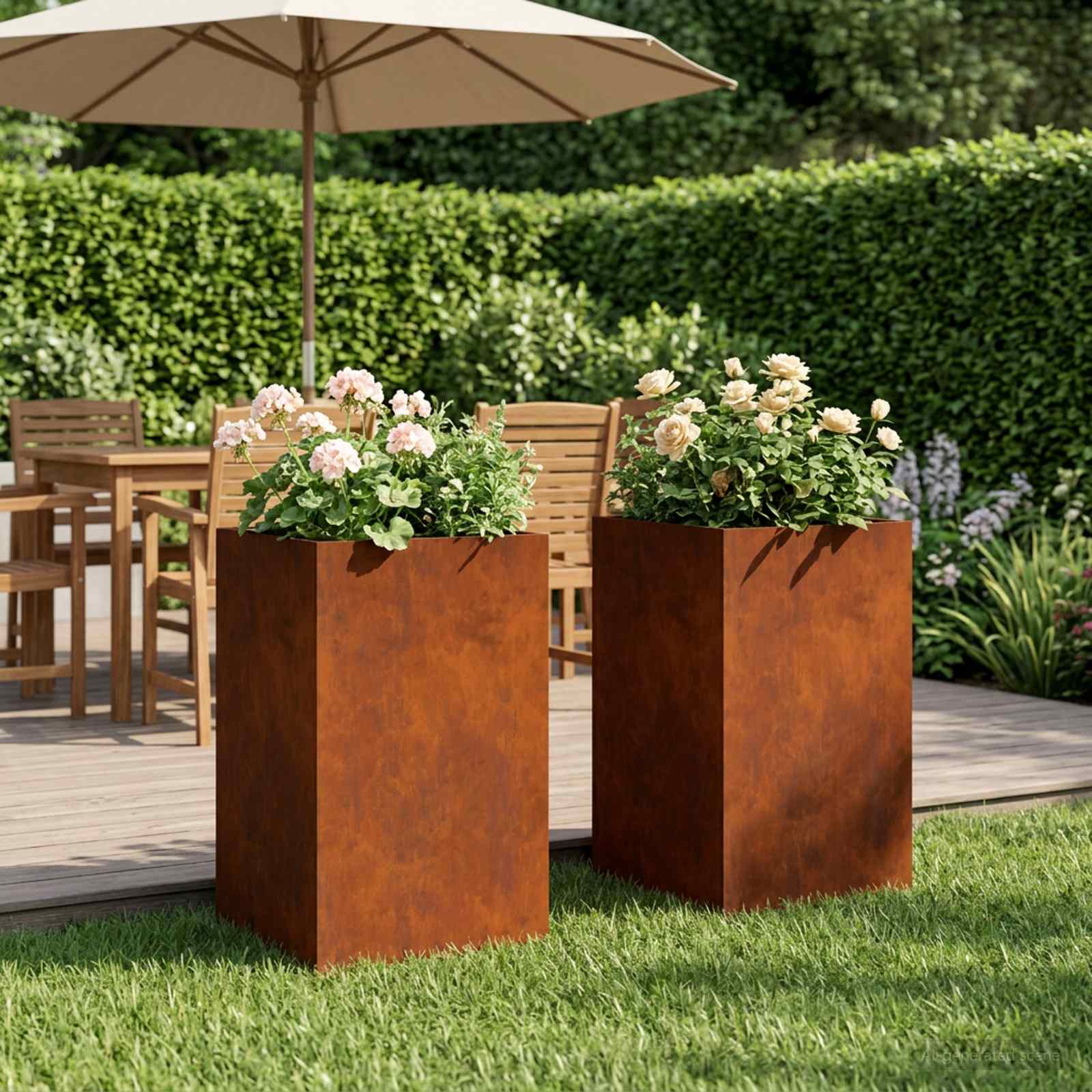 Plantenbak 2 st Roestkleurig 30 x 30 x 40 cm weervast staal – afbeelding 1
