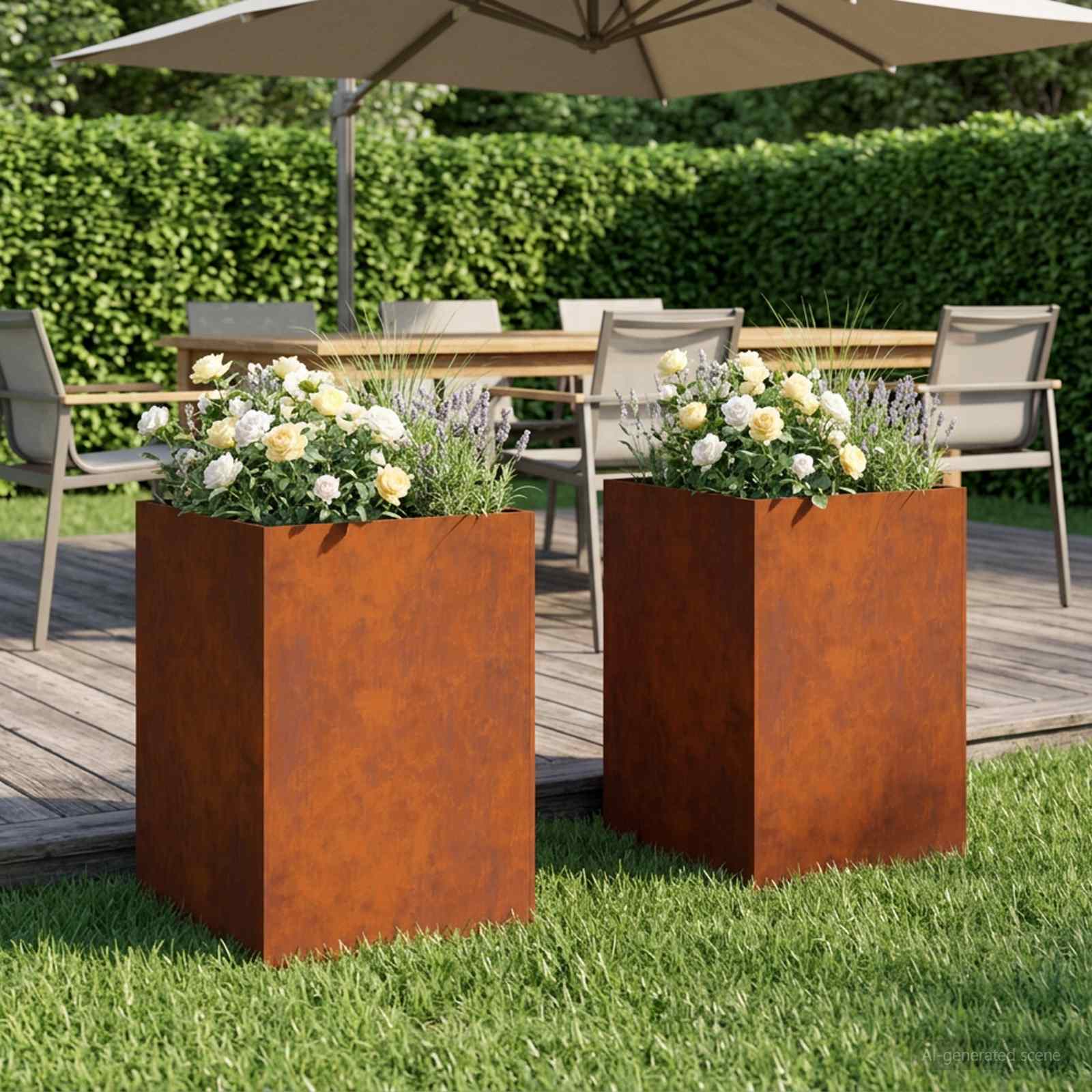 Plantenbak 2 st Roestkleurig 50 x 50 x 75 cm weervast staal – afbeelding 1